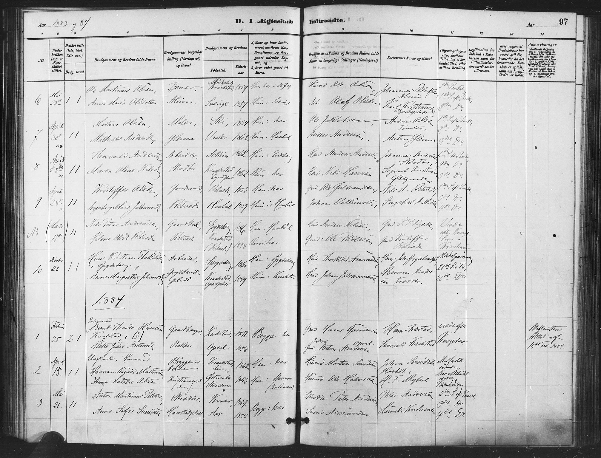 Kråkstad prestekontor Kirkebøker, SAO/A-10125a/F/Fa/L0009: Parish register (official) no. I 9, 1880-1892, p. 97