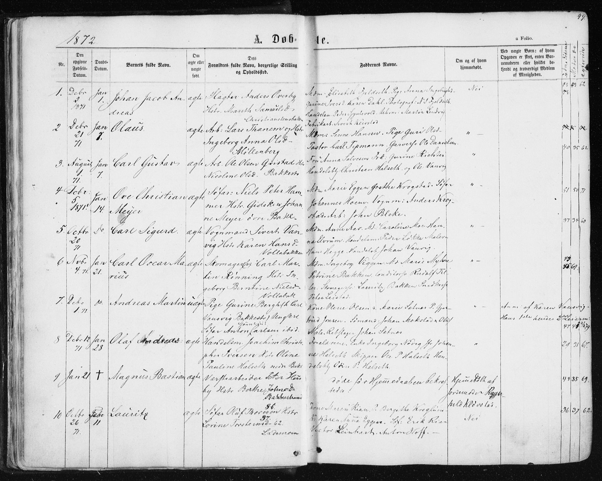 Ministerialprotokoller, klokkerbøker og fødselsregistre - Sør-Trøndelag, SAT/A-1456/604/L0186: Parish register (official) no. 604A07, 1866-1877, p. 49