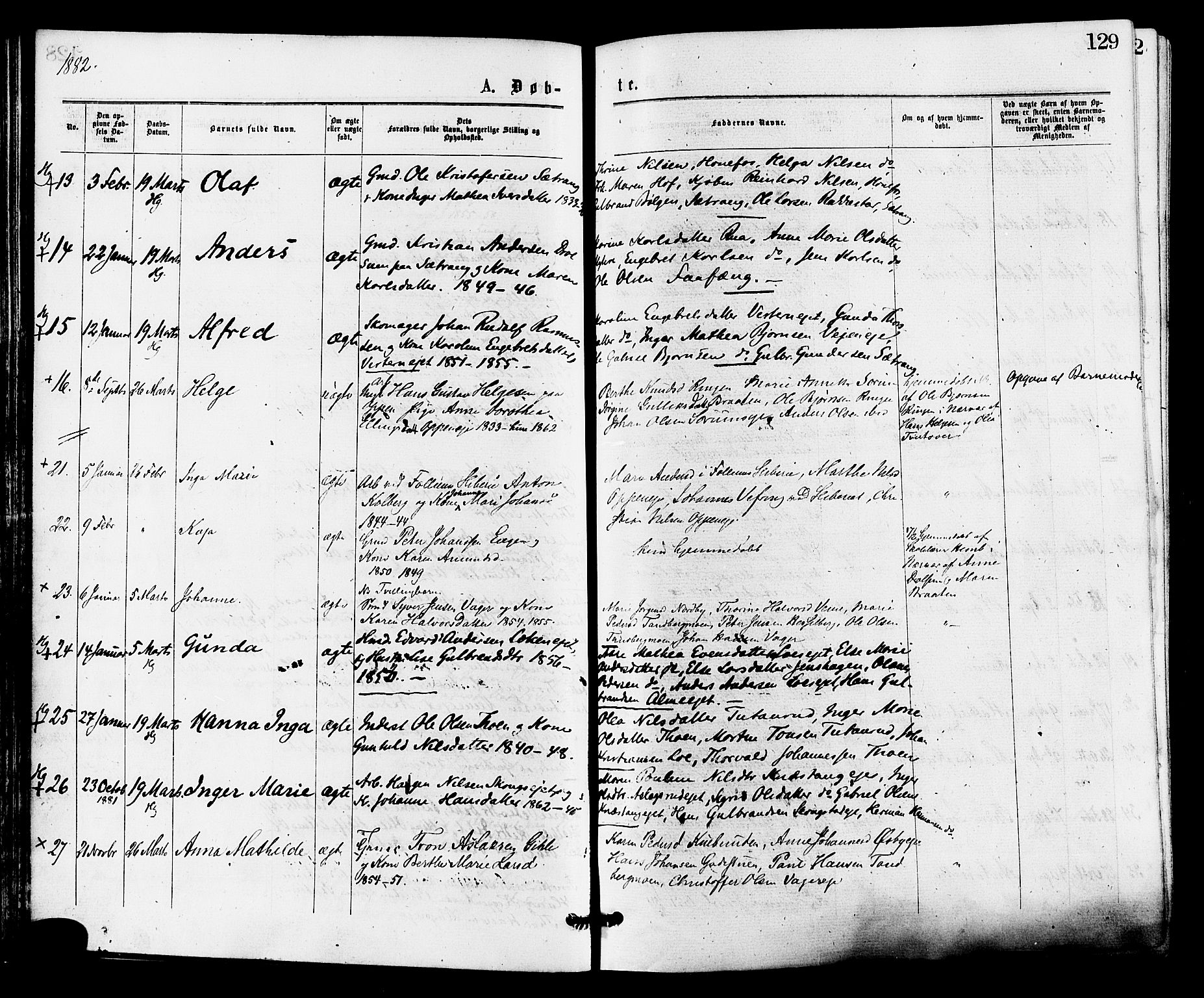 Norderhov kirkebøker, AV/SAKO-A-237/F/Fa/L0015: Parish register (official) no. 15, 1875-1884, p. 129