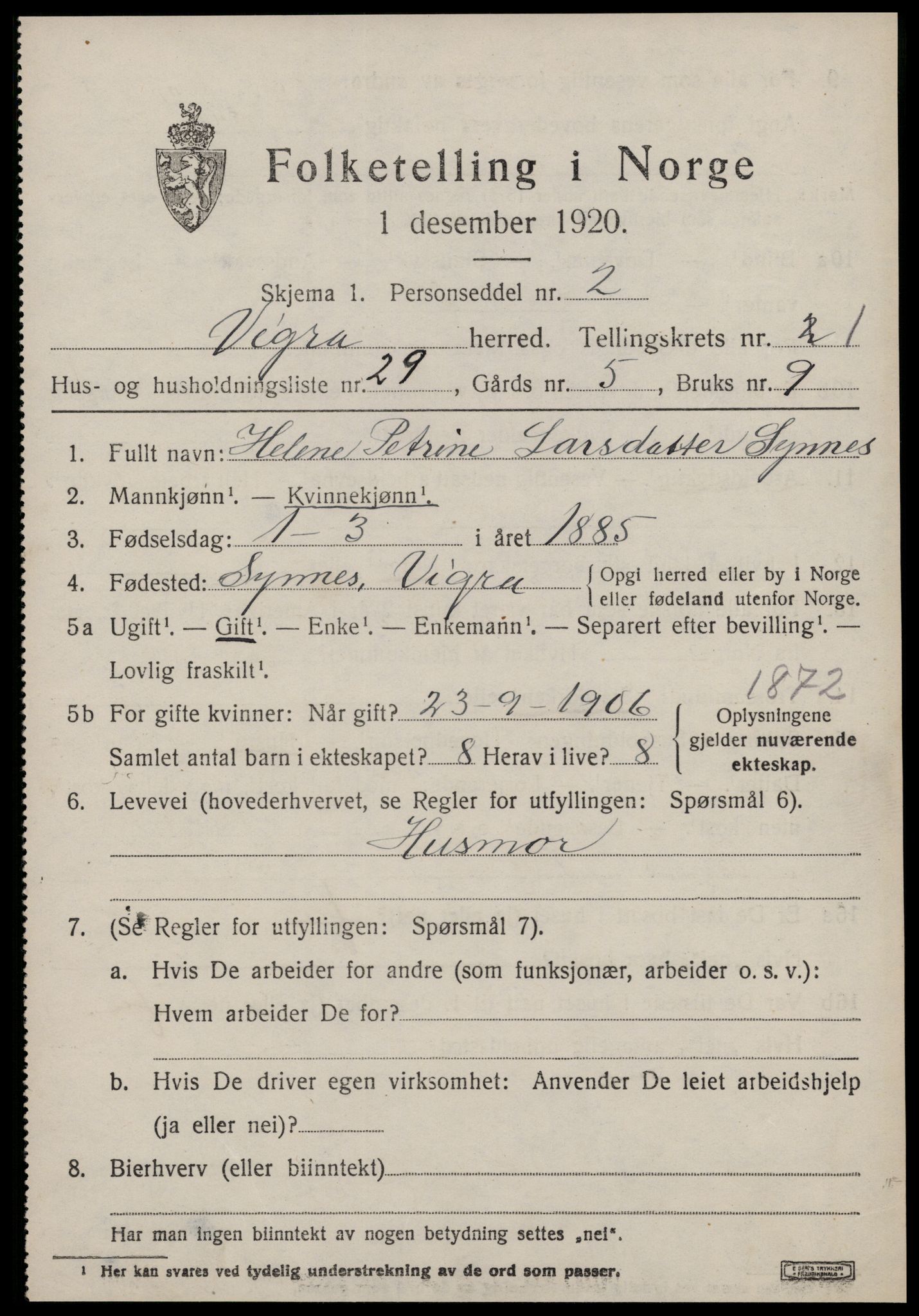 SAT, 1920 census for Vigra, 1920, p. 790