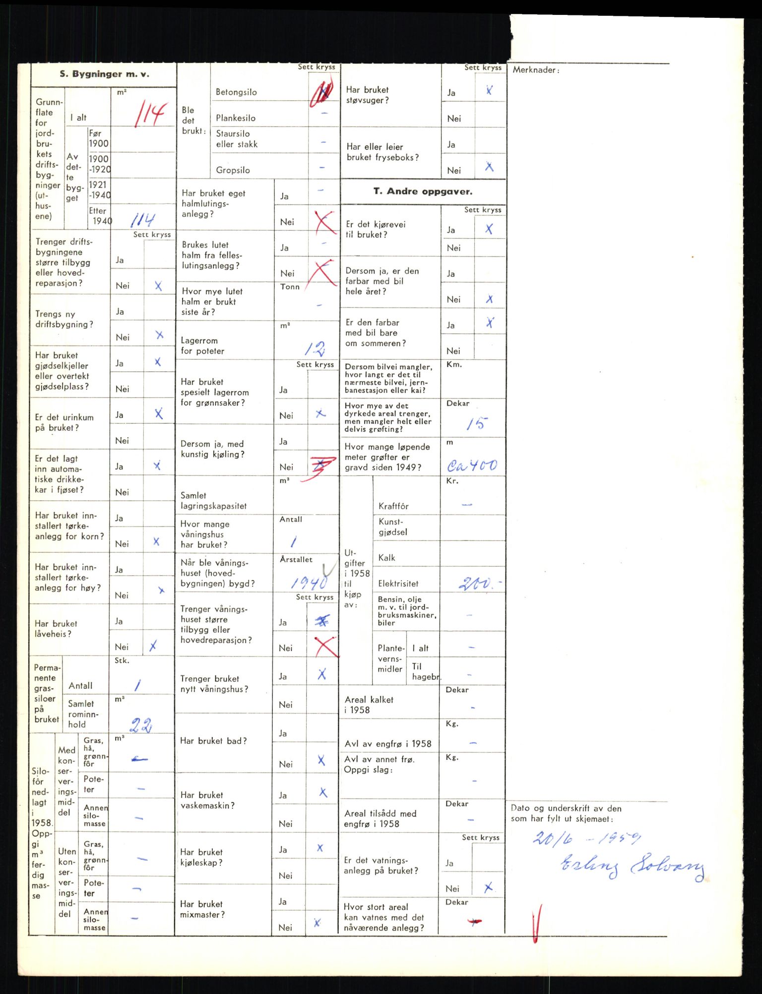 Statistisk sentralbyrå, Næringsøkonomiske emner, Jordbruk, skogbruk, jakt, fiske og fangst, AV/RA-S-2234/G/Gd/L0655: Troms: 1924 Målselv (kl. 4-10), 1959, p. 1461