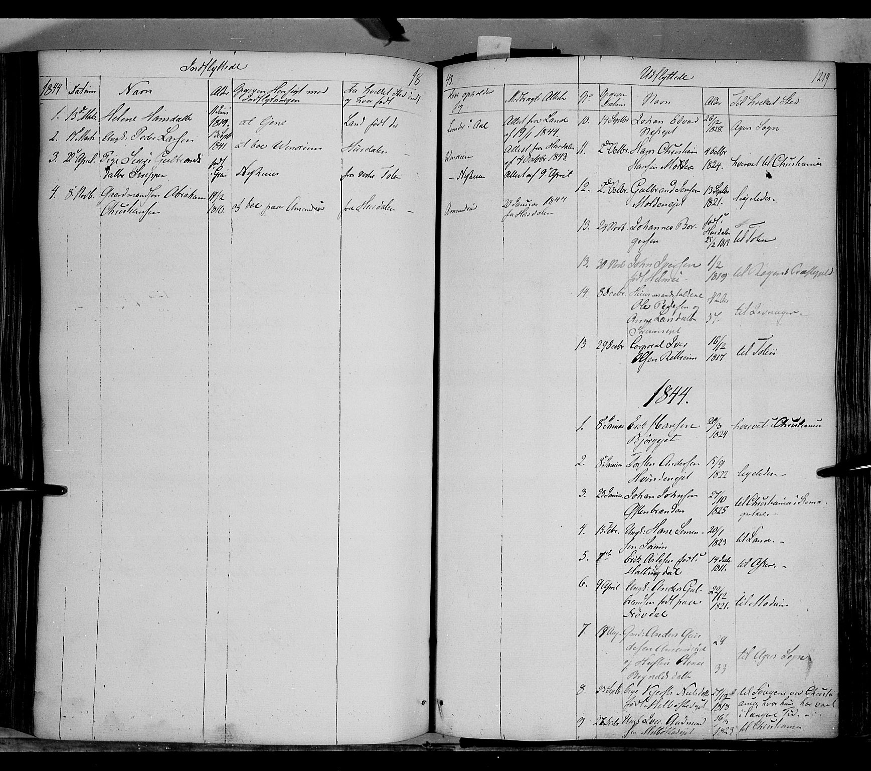 Gran prestekontor, SAH/PREST-112/H/Ha/Haa/L0011: Parish register (official) no. 11, 1842-1856, p. 1218-1219