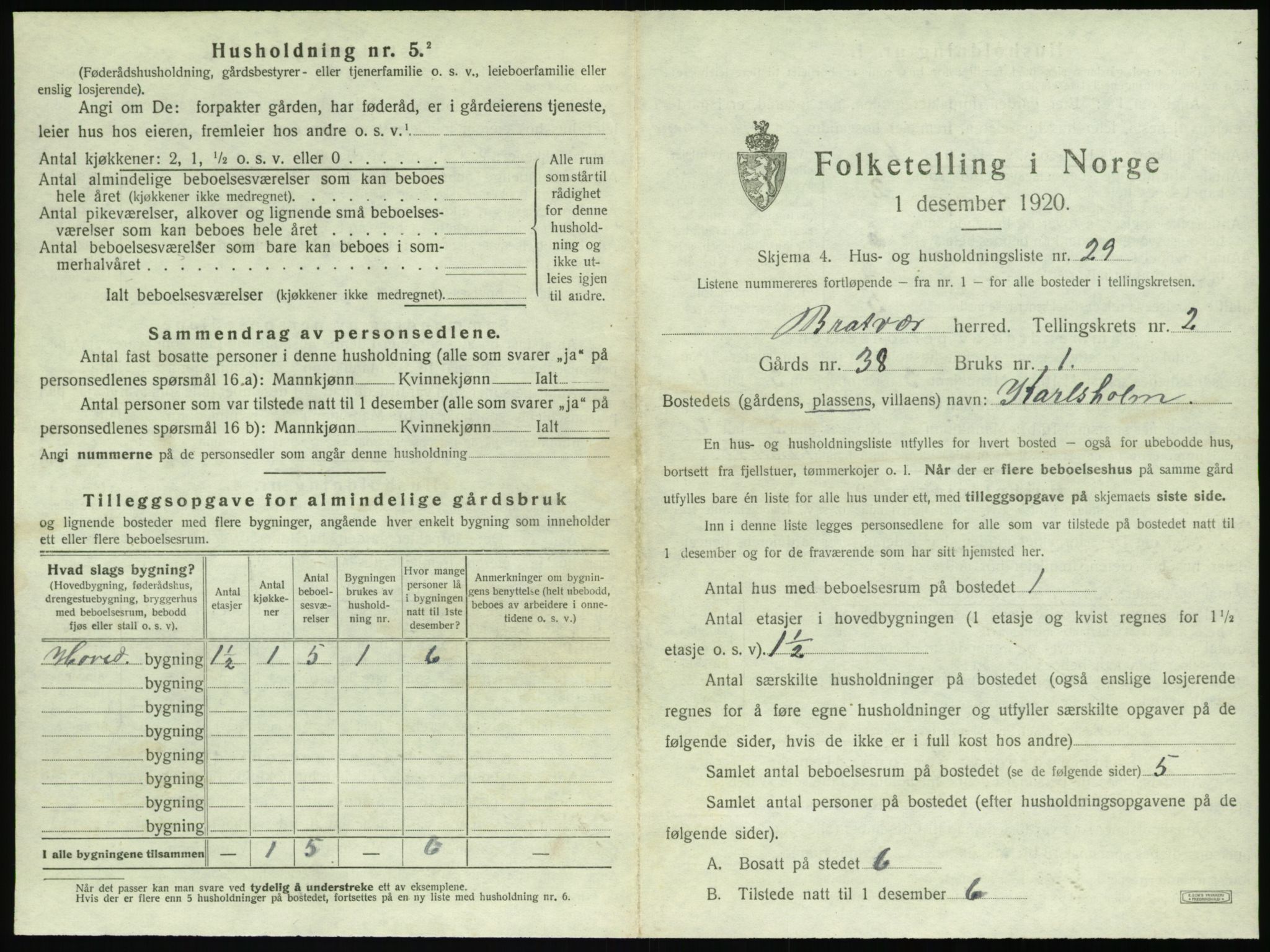 SAT, 1920 census for Brattvær, 1920, p. 116