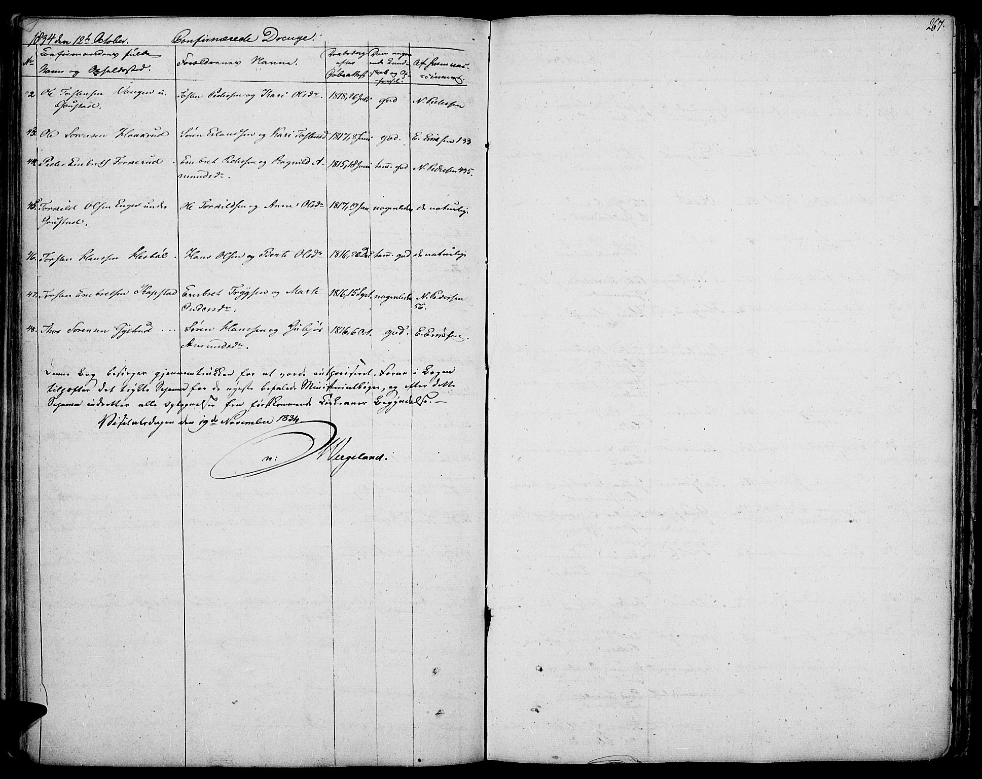 Vinger prestekontor, SAH/PREST-024/H/Ha/Haa/L0007: Parish register (official) no. 7, 1826-1839, p. 267