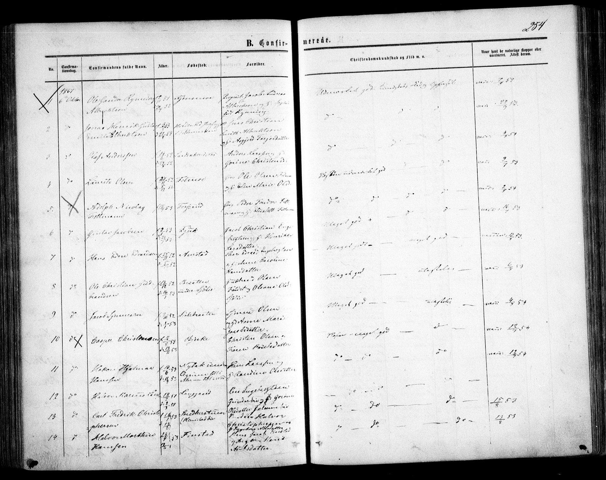 Nes prestekontor Kirkebøker, AV/SAO-A-10410/F/Fa/L0008: Parish register (official) no. I 8, 1859-1874, p. 254