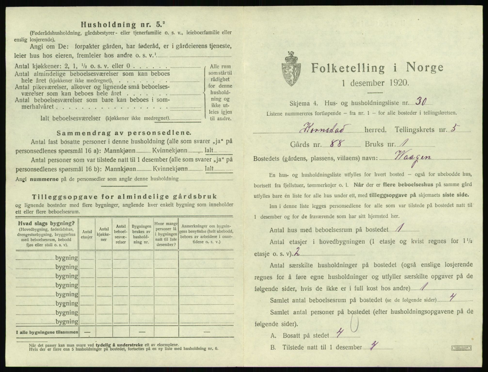 SAT, 1920 census for Kornstad, 1920, p. 423