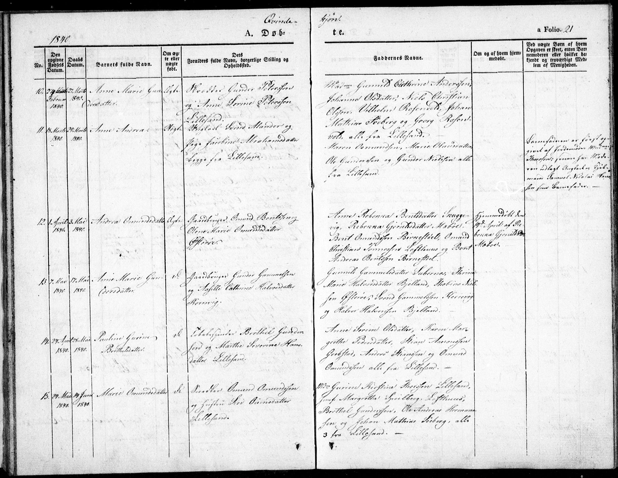 Vestre Moland sokneprestkontor, AV/SAK-1111-0046/F/Fb/Fbb/L0002: Parish register (copy) no. B 2, 1836-1851, p. 21