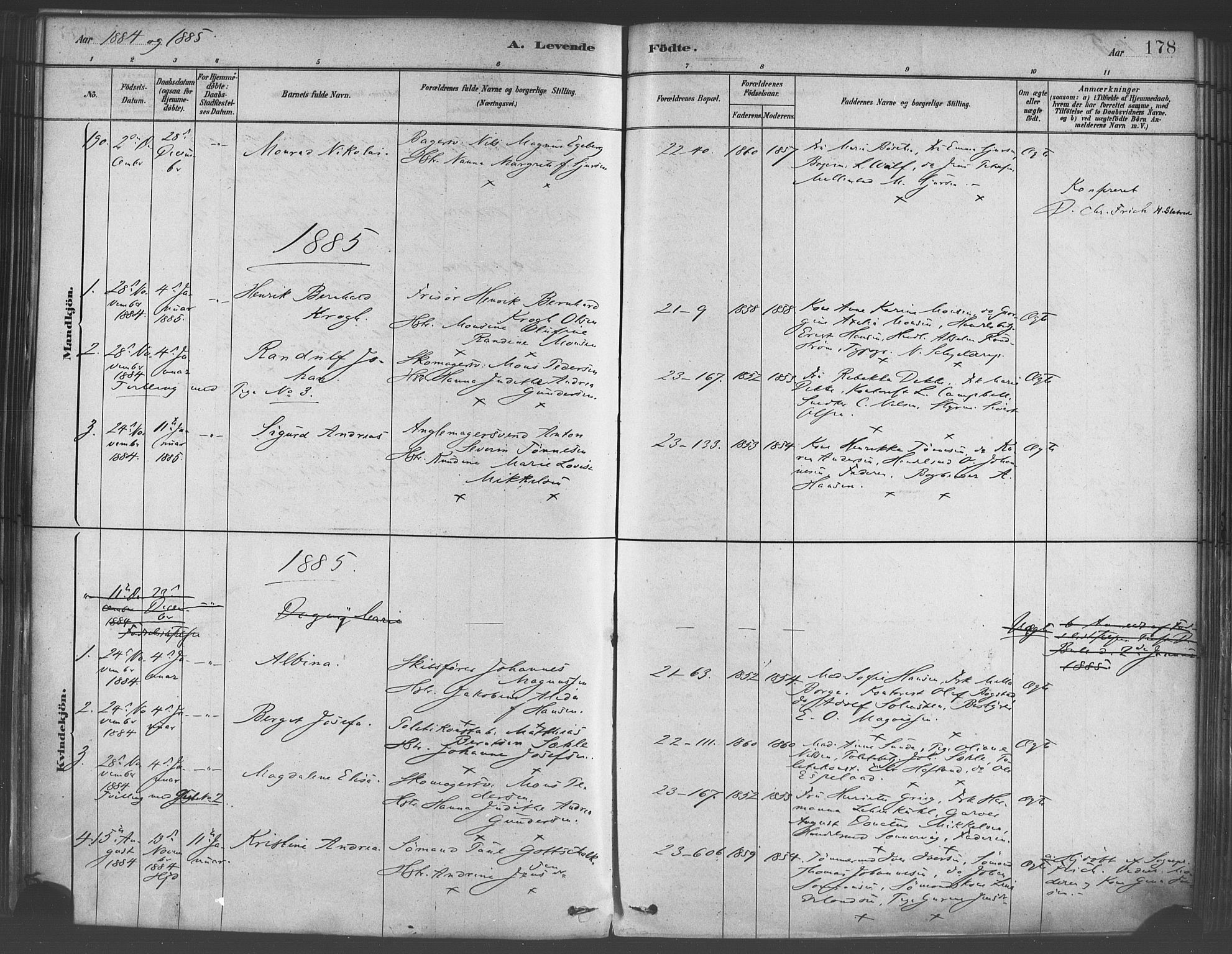 Korskirken sokneprestembete, SAB/A-76101/H/Haa/L0021: Parish register (official) no. B 7, 1878-1889, p. 178