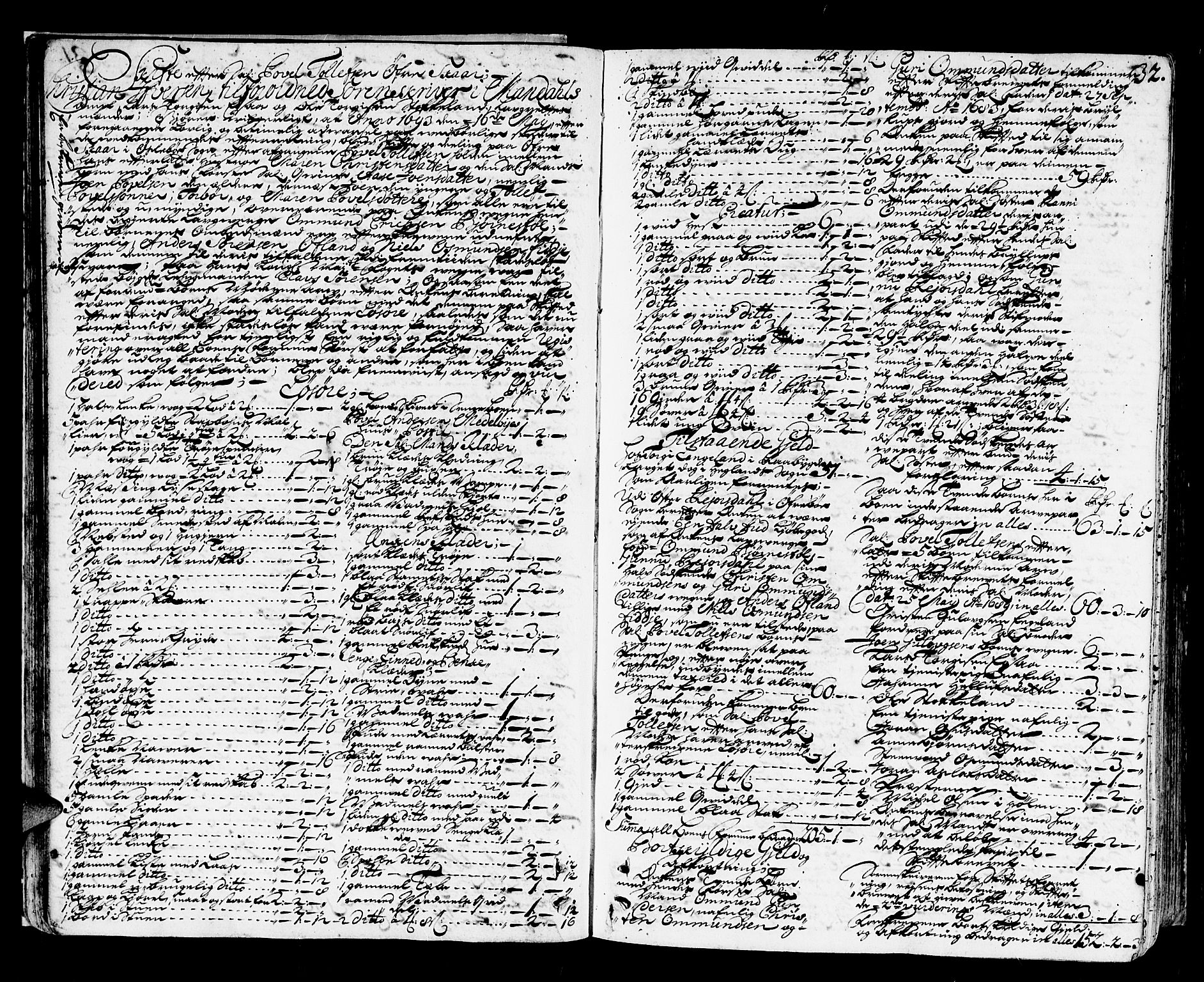 Mandal sorenskriveri, SAK/1221-0005/001/H/Hc/L0008: Skifteprotokoll med register, original i eske nr 4a, 1693-1702, p. 31b-32a