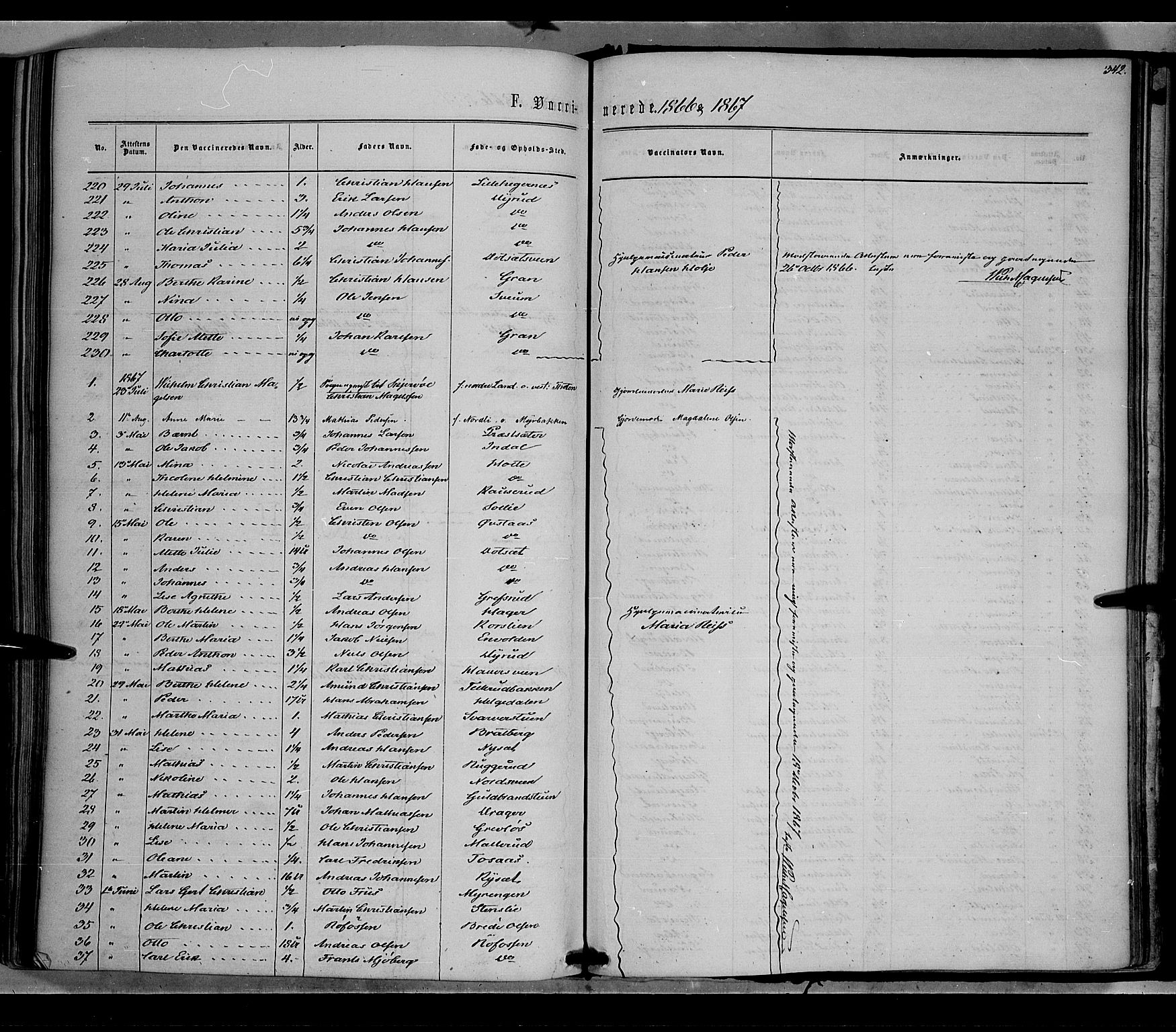 Vestre Toten prestekontor, AV/SAH-PREST-108/H/Ha/Haa/L0007: Parish register (official) no. 7, 1862-1869, p. 342