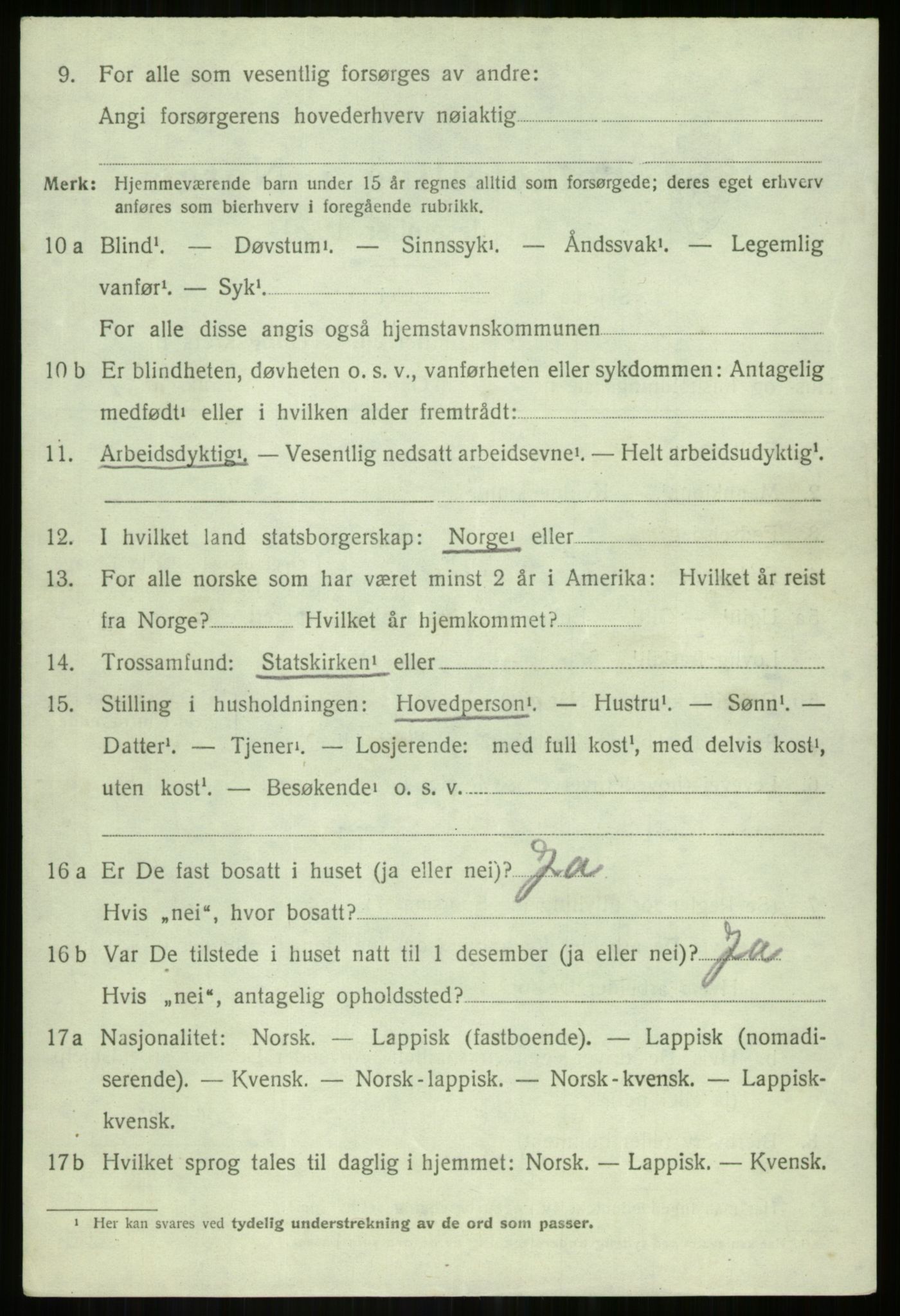 SATØ, 1920 census for Salangen, 1920, p. 6539