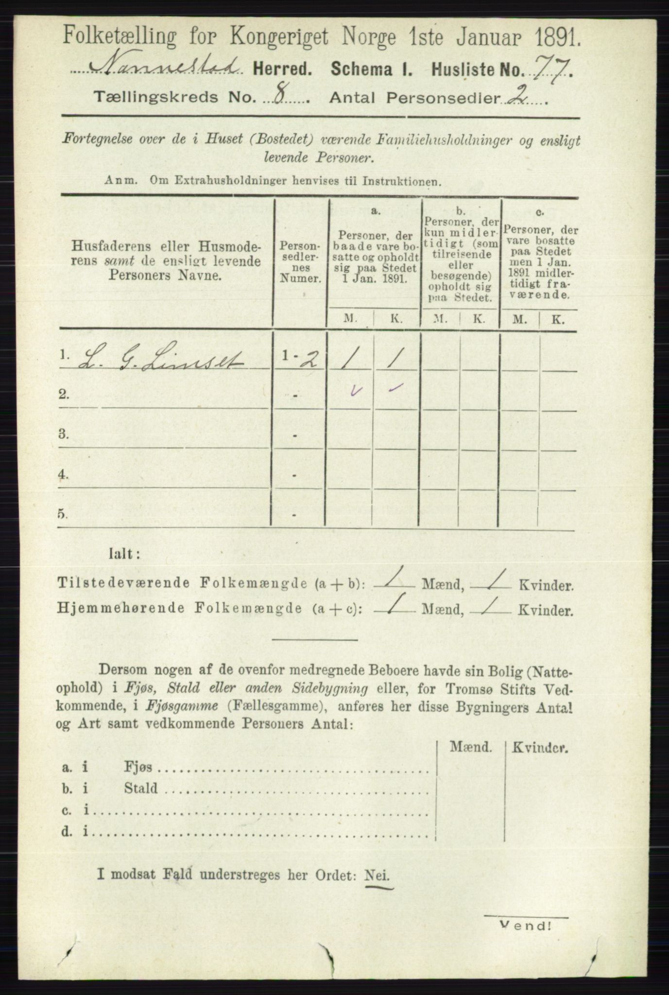 RA, 1891 census for 0238 Nannestad, 1891, p. 4409