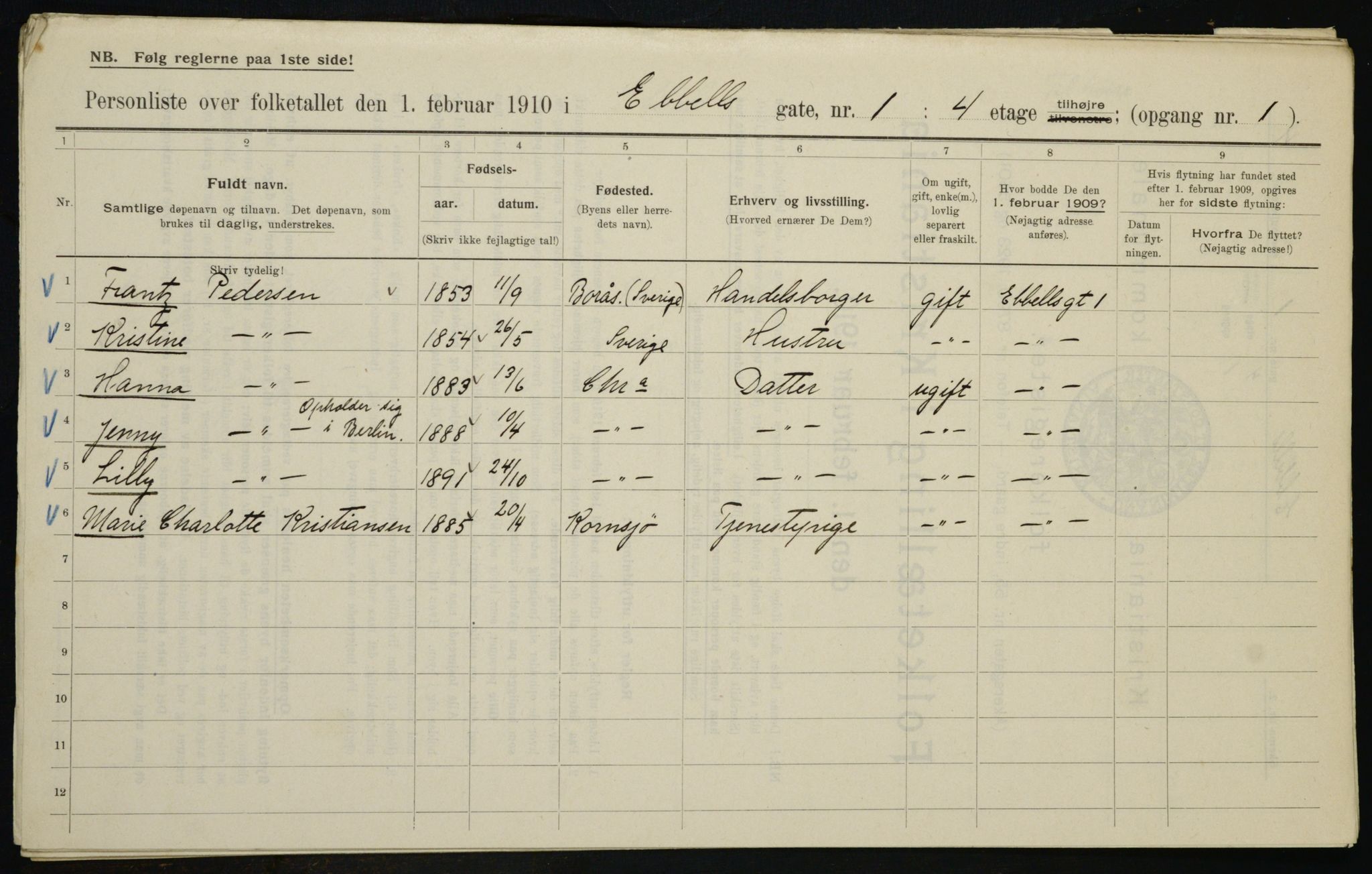 OBA, Municipal Census 1910 for Kristiania, 1910, p. 17120