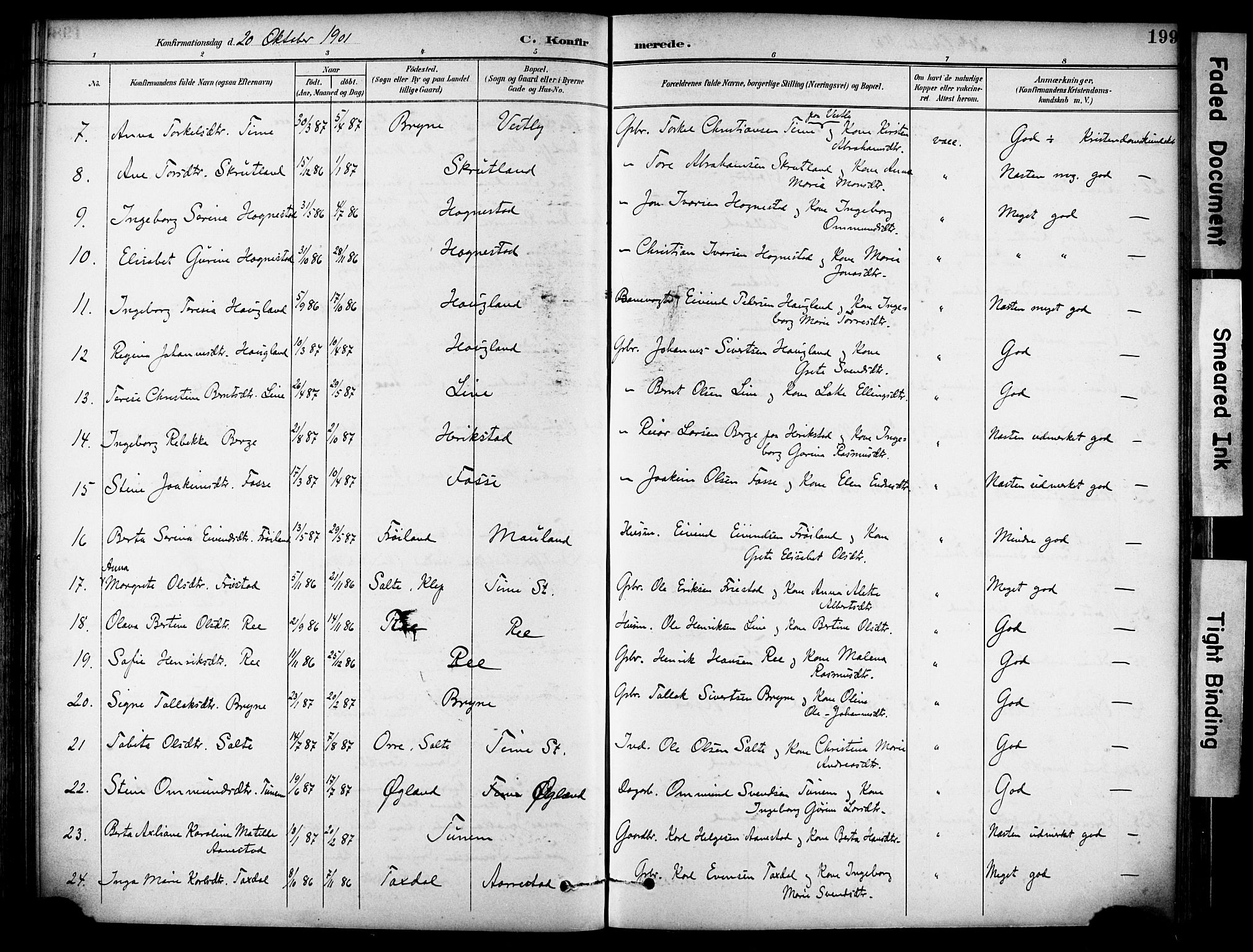 Lye sokneprestkontor, AV/SAST-A-101794/001/30BA/L0011: Parish register (official) no. A 9, 1893-1903, p. 199