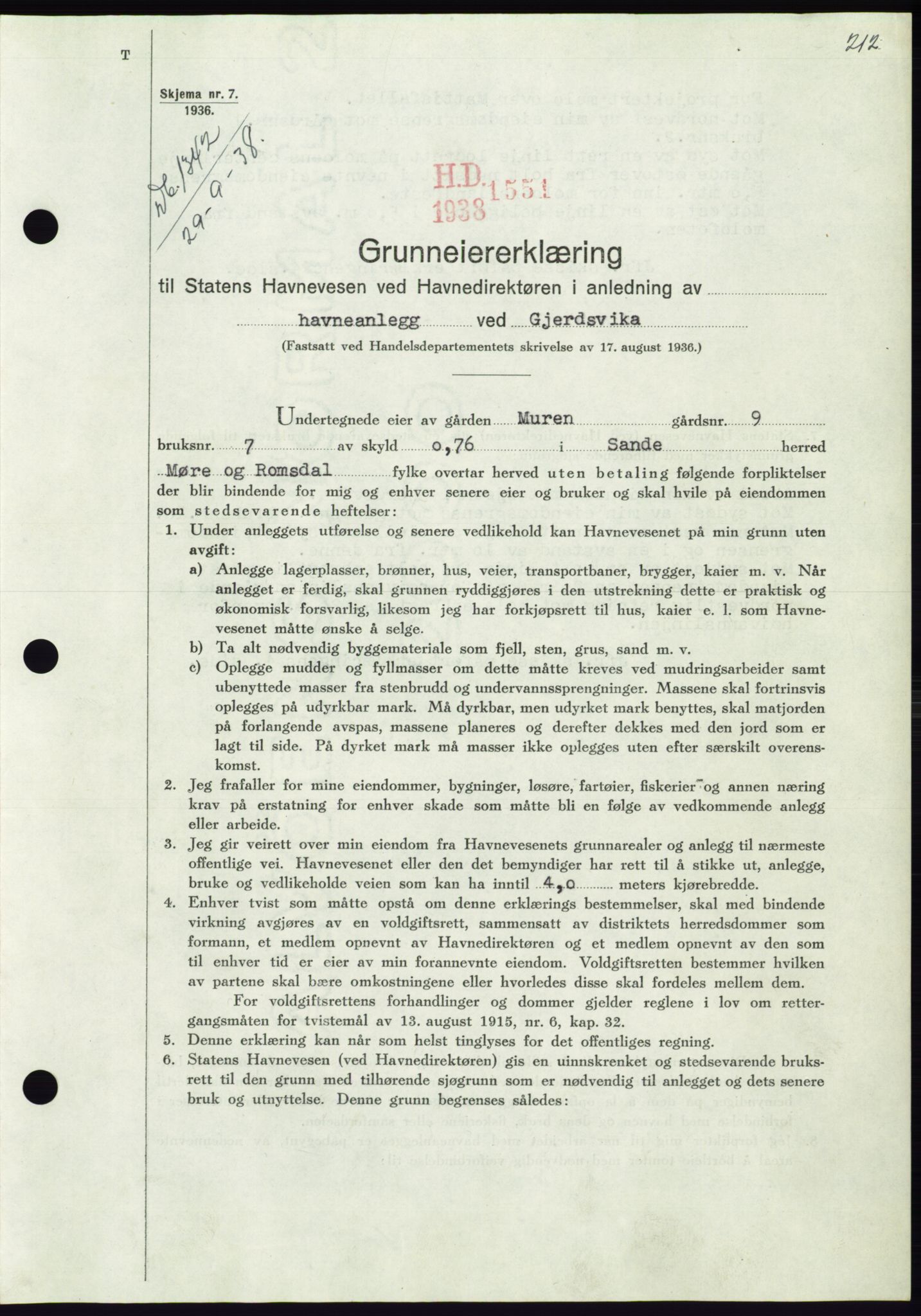 Søre Sunnmøre sorenskriveri, AV/SAT-A-4122/1/2/2C/L0066: Mortgage book no. 60, 1938-1938, Diary no: : 1342/1938