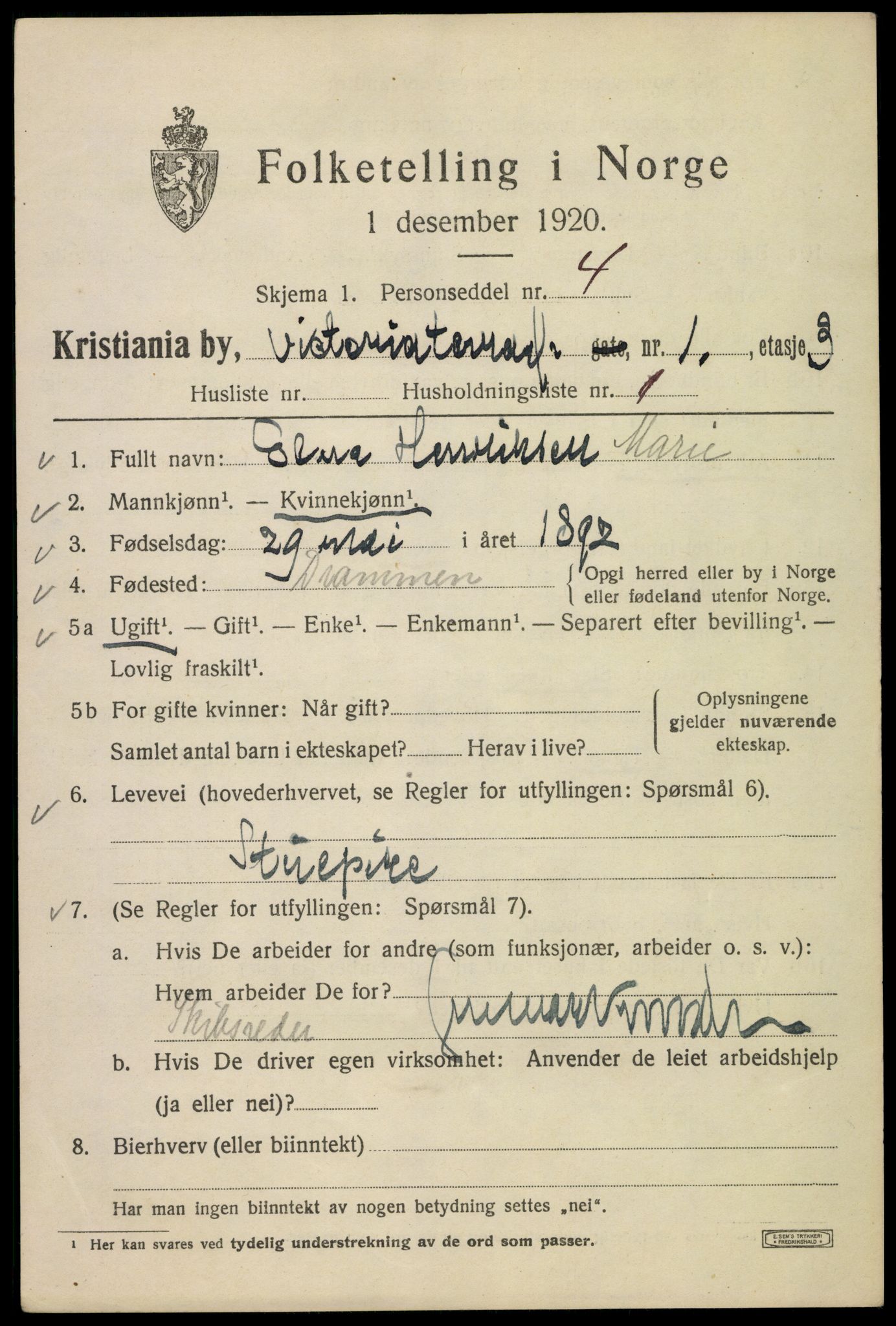 SAO, 1920 census for Kristiania, 1920, p. 636157