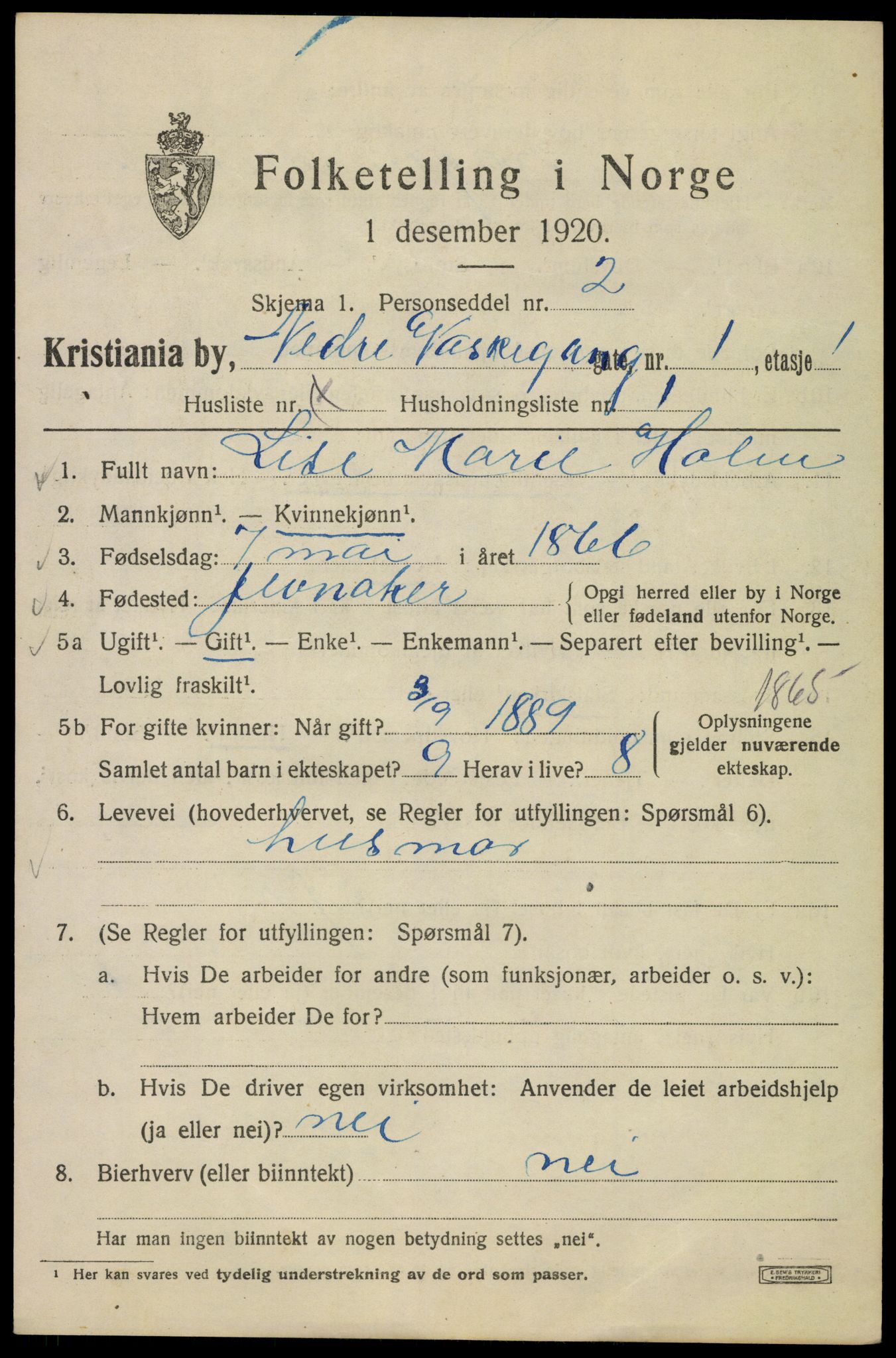 SAO, 1920 census for Kristiania, 1920, p. 410559