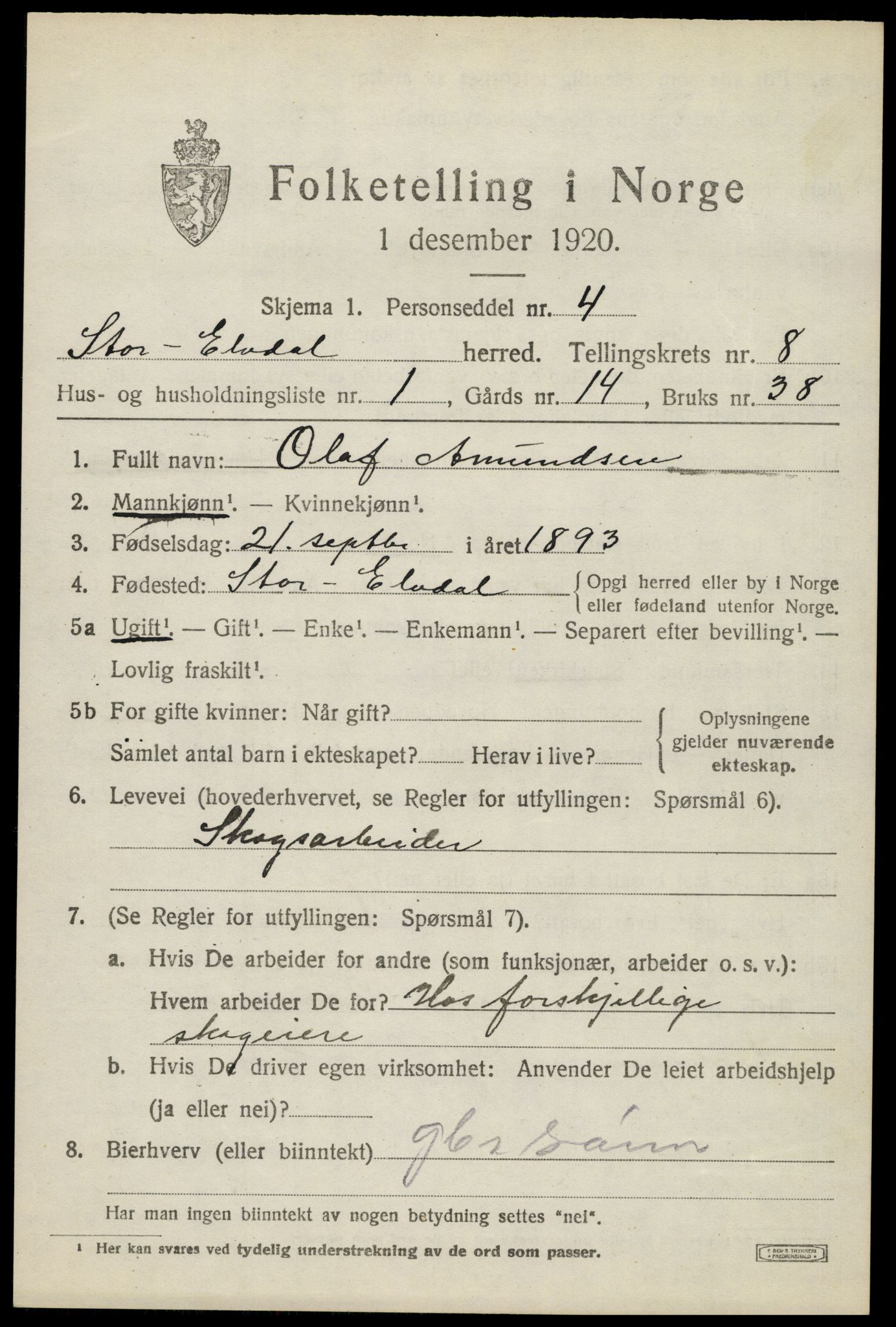 SAH, 1920 census for Stor-Elvdal, 1920, p. 6570