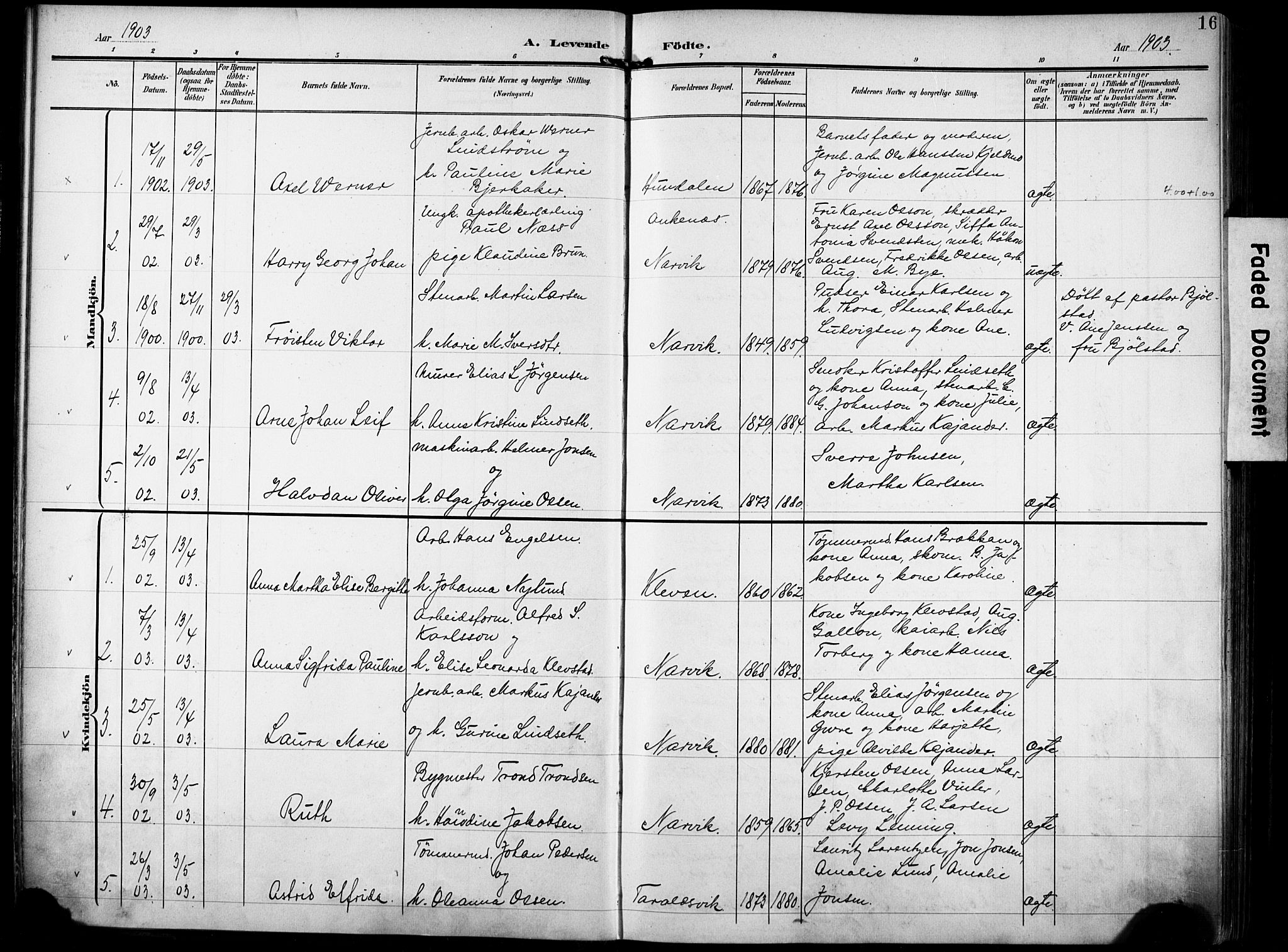 Ministerialprotokoller, klokkerbøker og fødselsregistre - Nordland, AV/SAT-A-1459/871/L0994: Parish register (official) no. 871A10, 1902-1910, p. 16