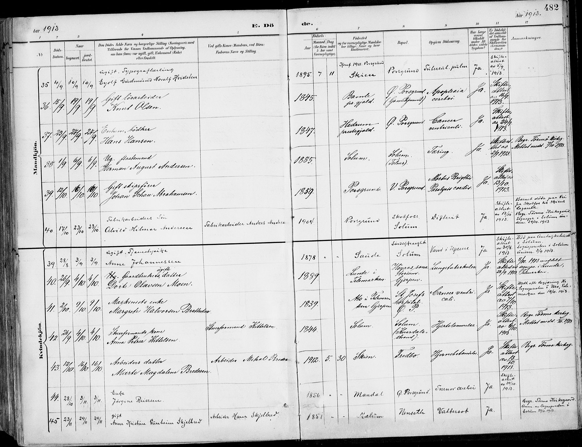 Porsgrunn kirkebøker , AV/SAKO-A-104/F/Fa/L0011: Parish register (official) no. 11, 1895-1919, p. 482