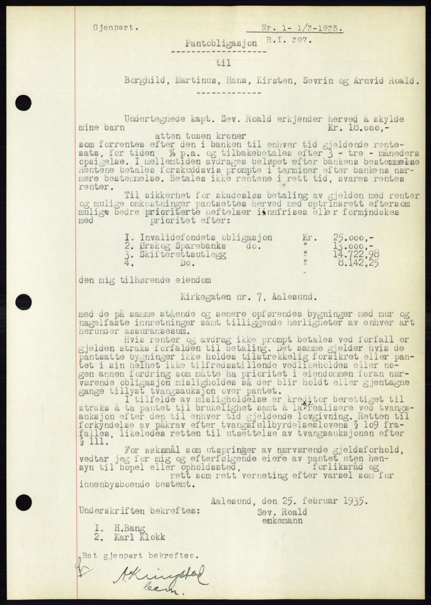 Ålesund byfogd, AV/SAT-A-4384: Mortgage book no. 32, 1934-1935, Deed date: 01.03.1935