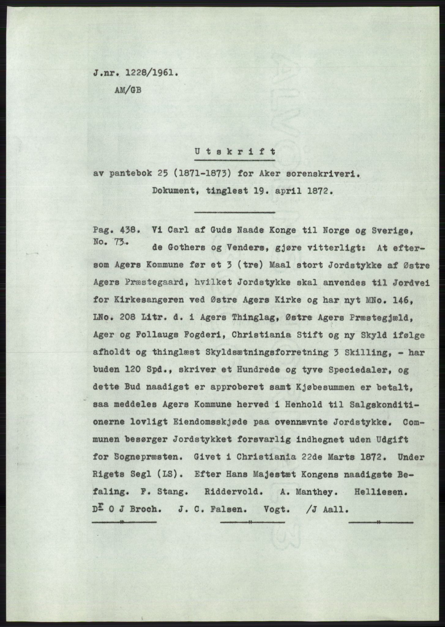 Statsarkivet i Oslo, AV/SAO-A-10621/Z/Zd/L0014: Avskrifter, j.nr 1101-1809/1961, 1961, p. 61
