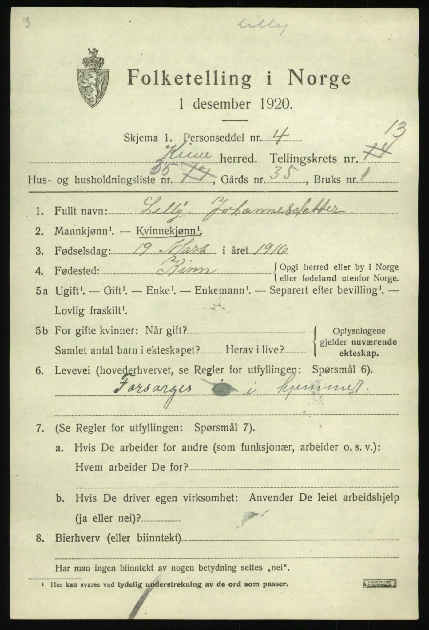 SAB, 1920 census for Kinn, 1920, p. 5103