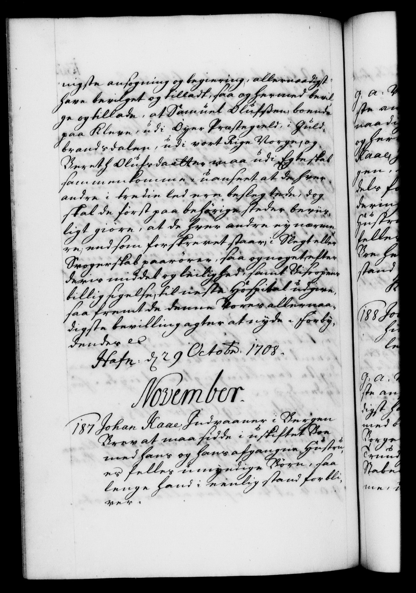 Danske Kanselli 1572-1799, RA/EA-3023/F/Fc/Fca/Fcaa/L0020: Norske registre, 1708-1711, p. 130b