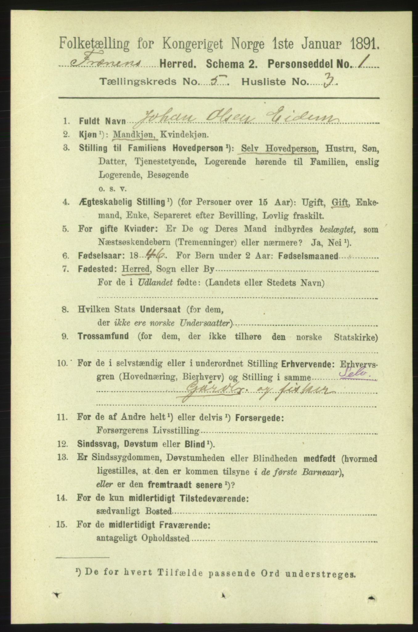 RA, 1891 census for 1548 Fræna, 1891, p. 1353