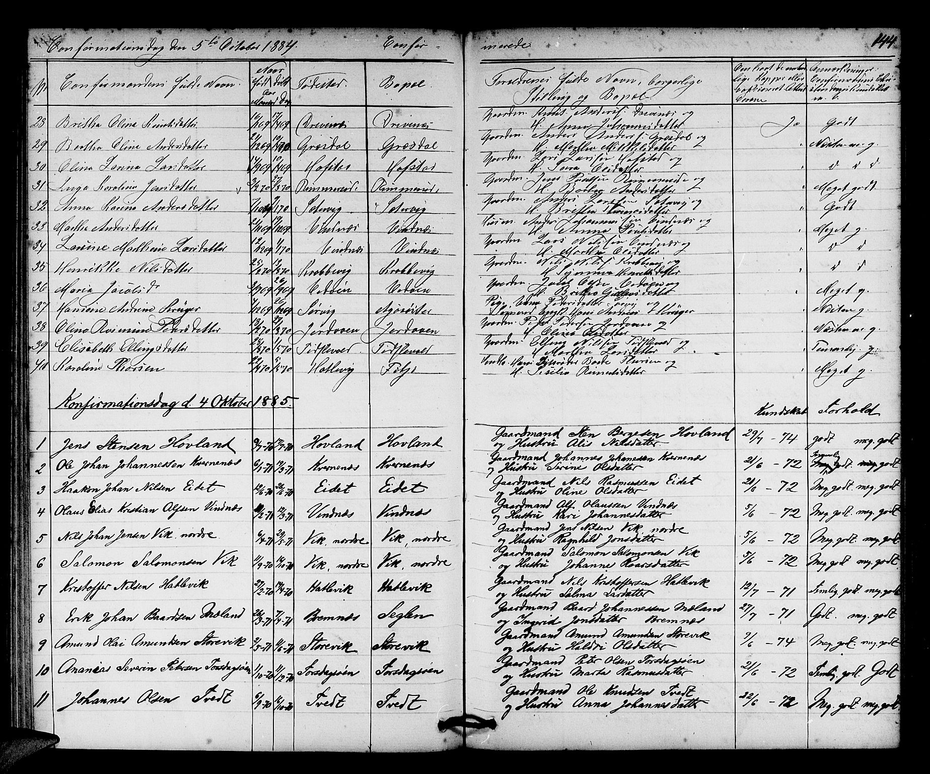 Fitjar sokneprestembete, AV/SAB-A-99926: Parish register (copy) no. A 1, 1864-1886, p. 144