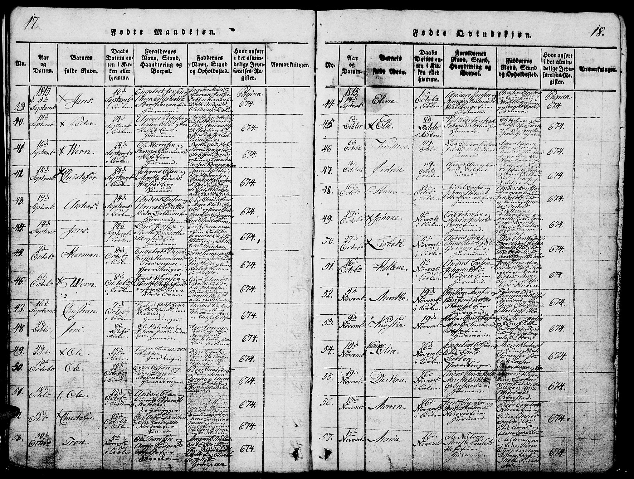 Stange prestekontor, AV/SAH-PREST-002/L/L0001: Parish register (copy) no. 1, 1814-1825, p. 17-18