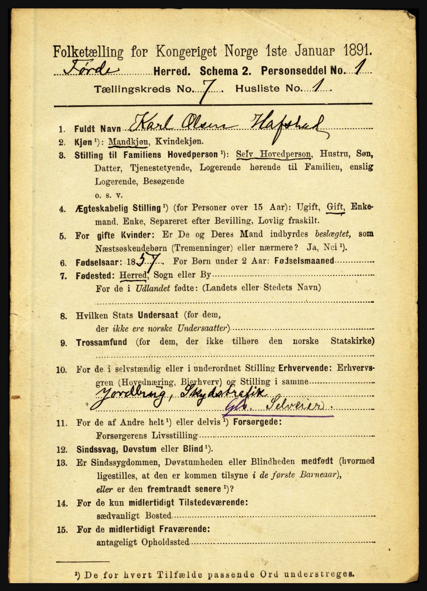 RA, 1891 census for 1432 Førde, 1891, p. 2496