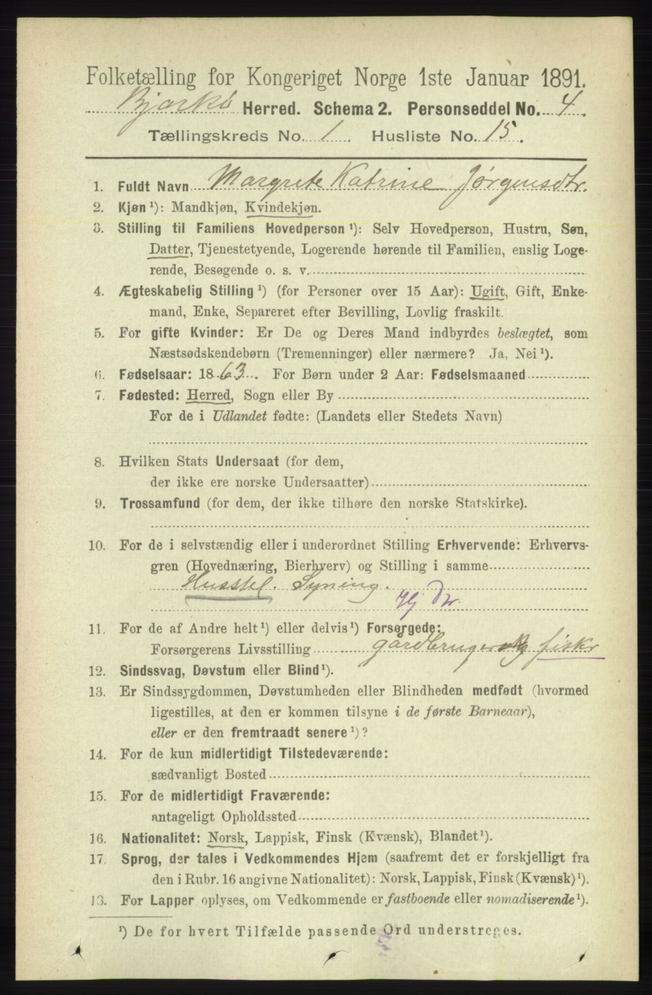 RA, 1891 census for 1915 Bjarkøy, 1891, p. 170