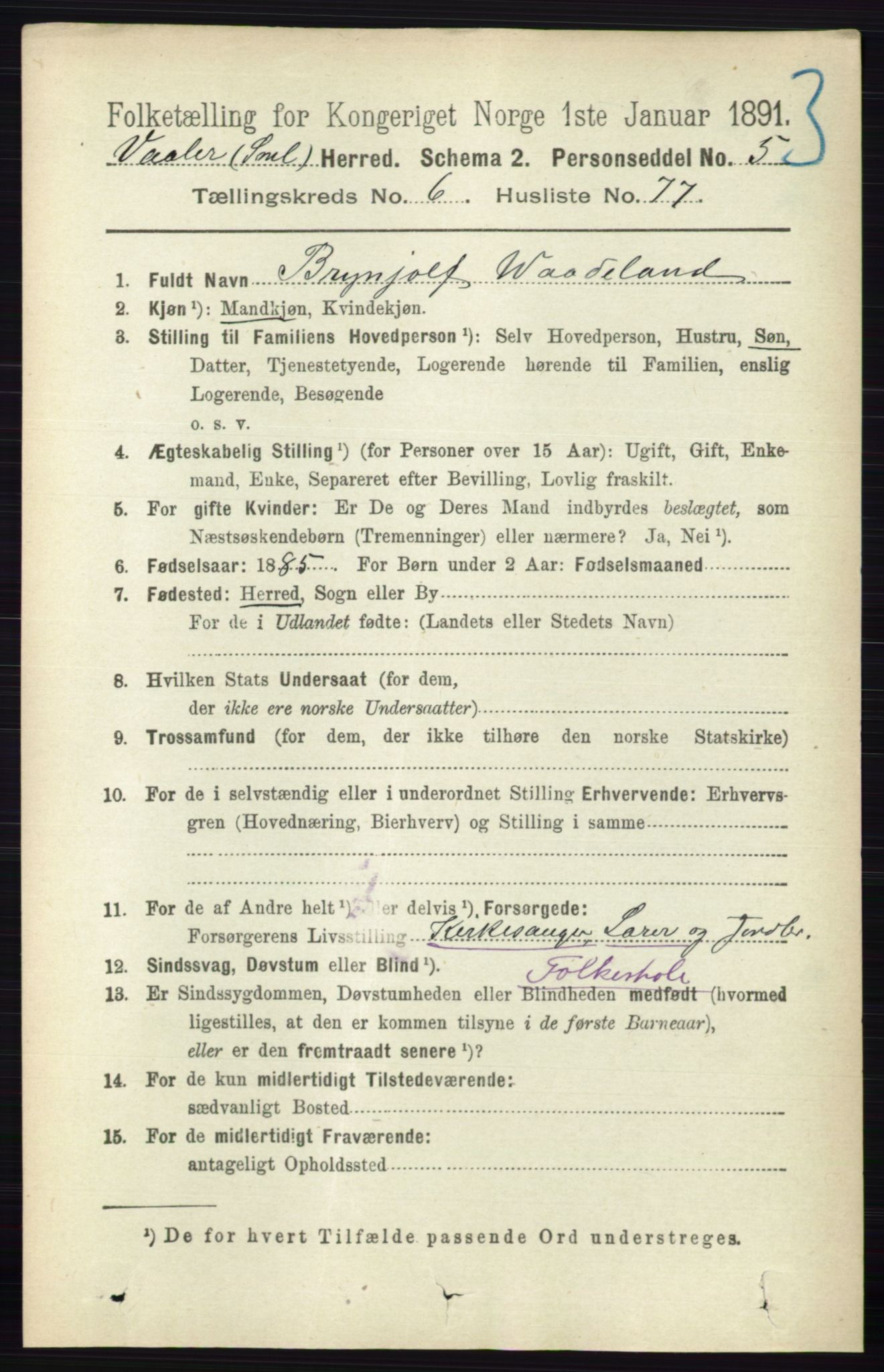 RA, 1891 census for 0137 Våler, 1891, p. 2793