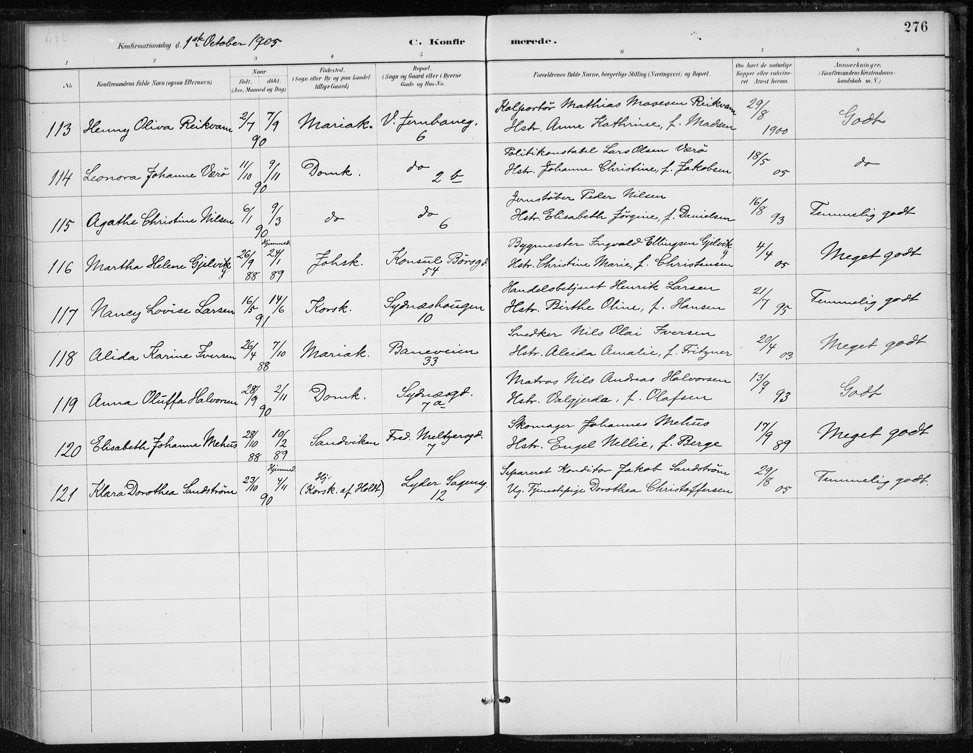 Johanneskirken sokneprestembete, AV/SAB-A-76001/H/Haa/L0008: Parish register (official) no. C 1, 1885-1907, p. 276