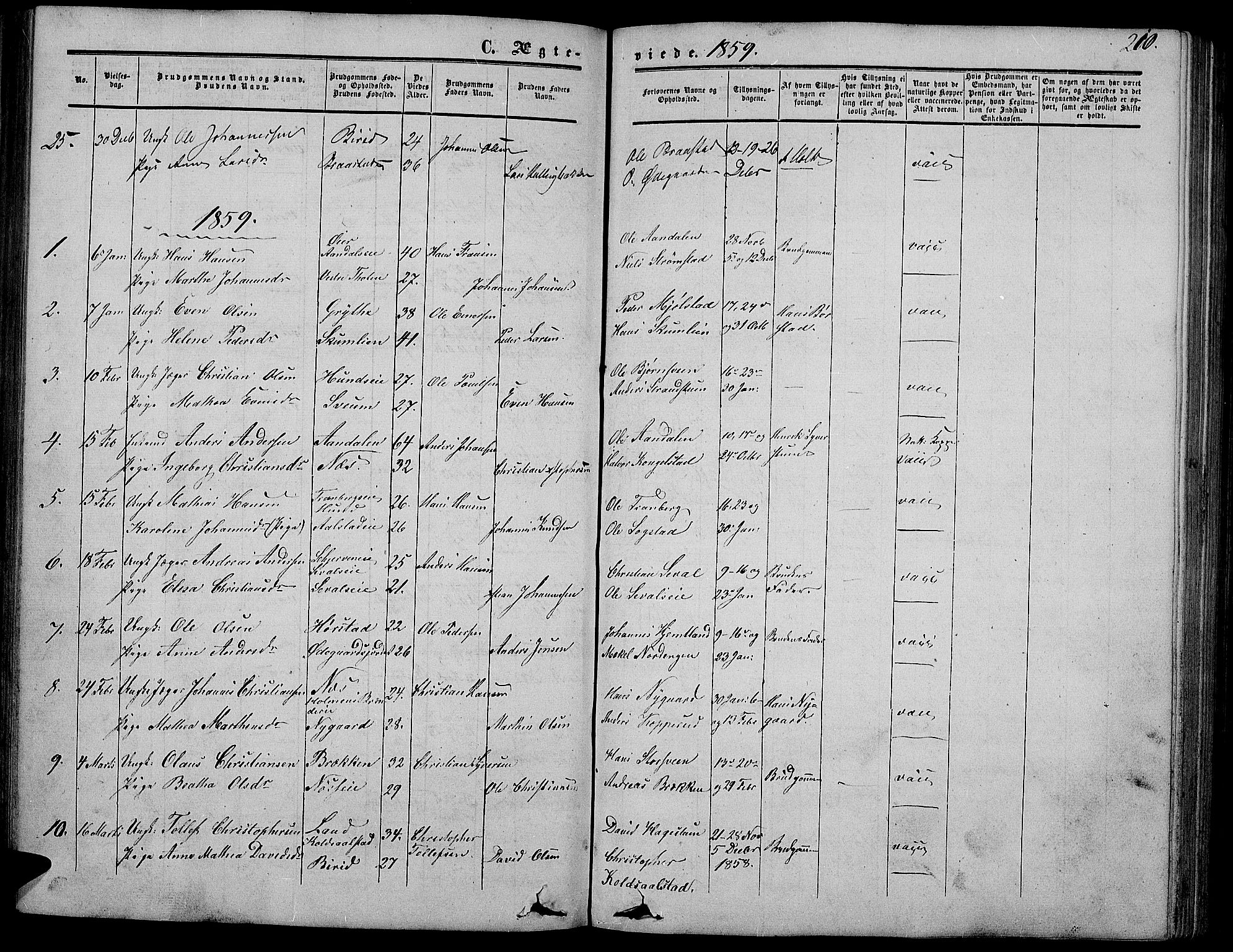Vardal prestekontor, SAH/PREST-100/H/Ha/Hab/L0005: Parish register (copy) no. 5, 1854-1868, p. 210