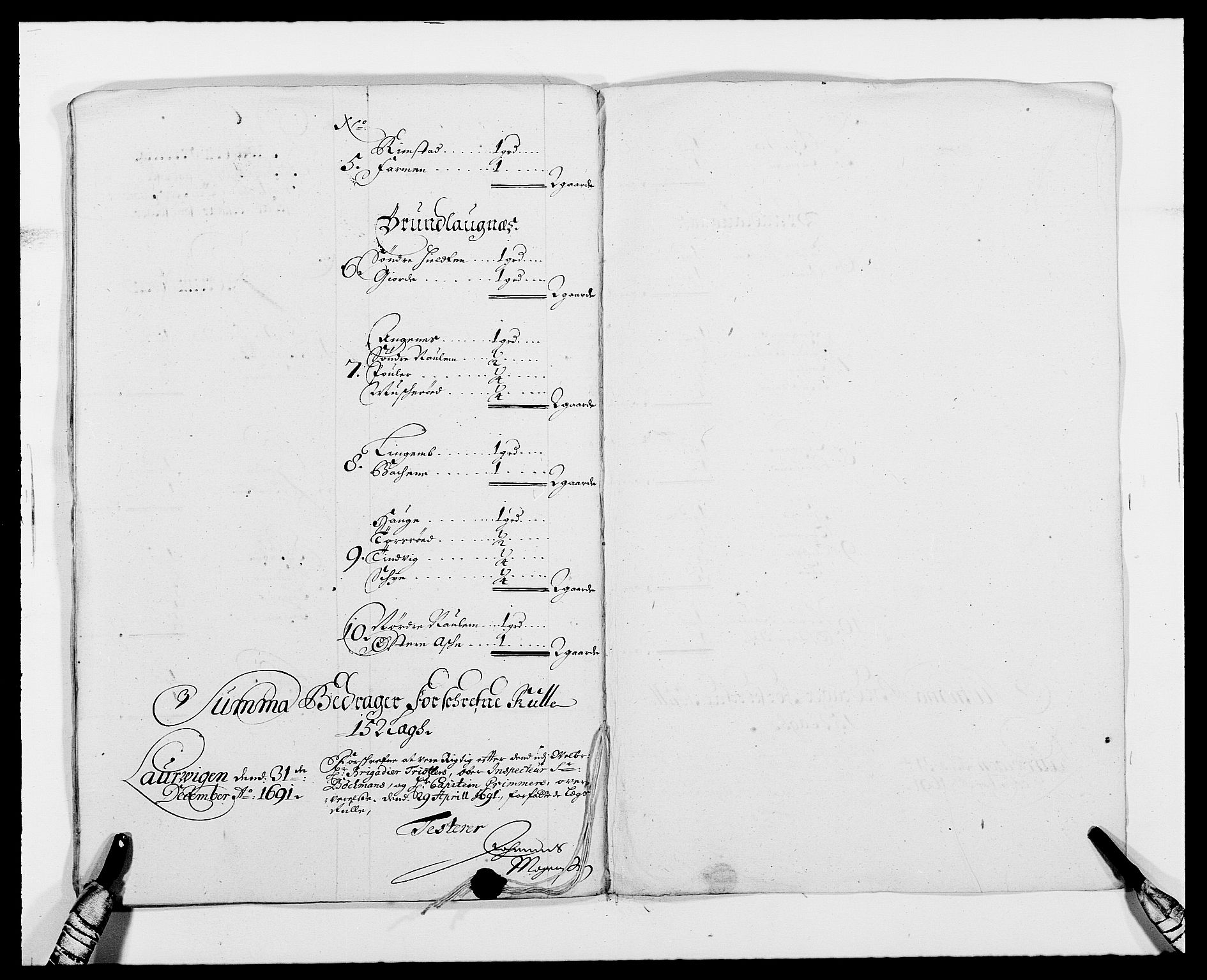 Rentekammeret inntil 1814, Reviderte regnskaper, Fogderegnskap, AV/RA-EA-4092/R33/L1972: Fogderegnskap Larvik grevskap, 1690-1691, p. 318