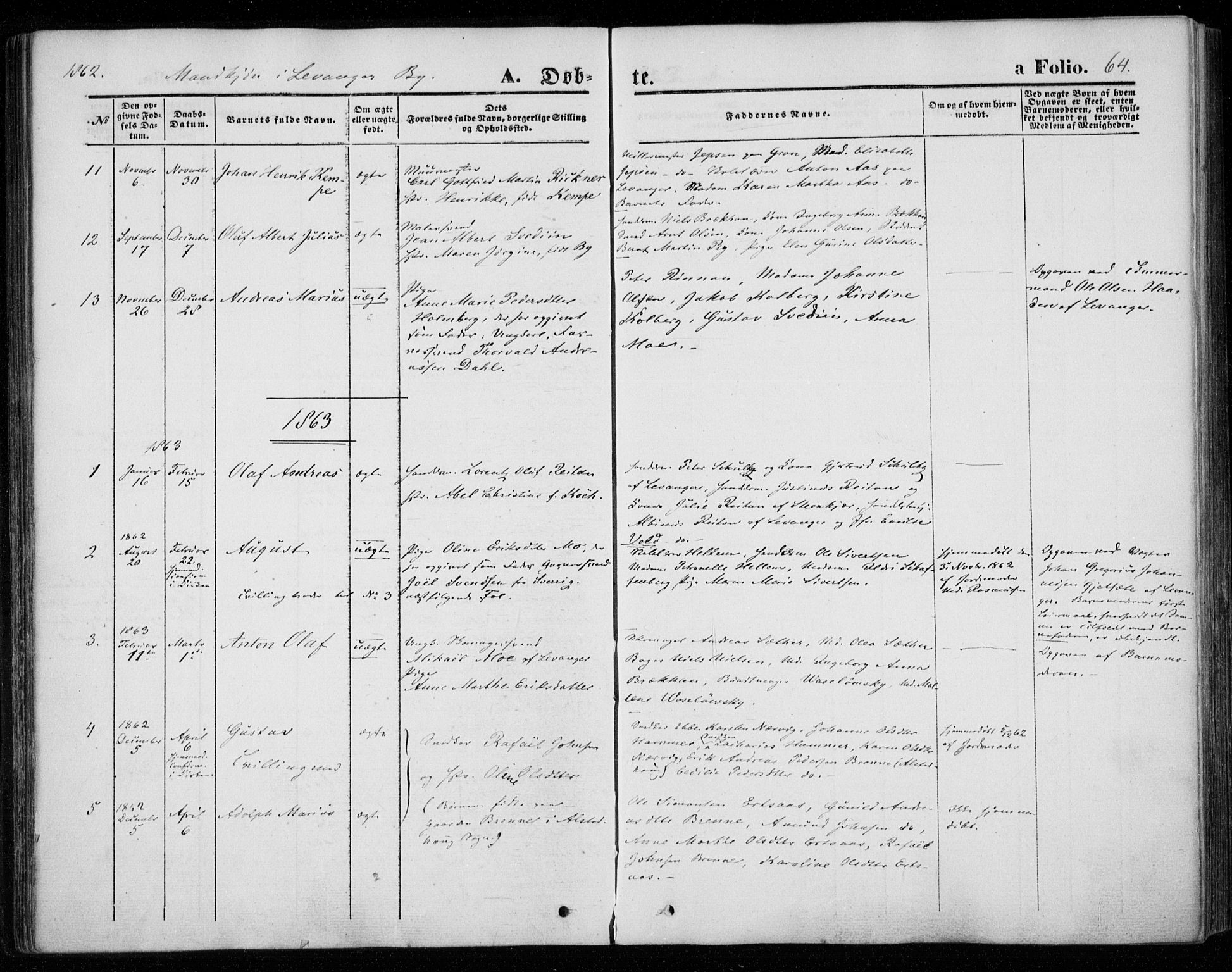 Ministerialprotokoller, klokkerbøker og fødselsregistre - Nord-Trøndelag, SAT/A-1458/720/L0184: Parish register (official) no. 720A02 /1, 1855-1863, p. 64