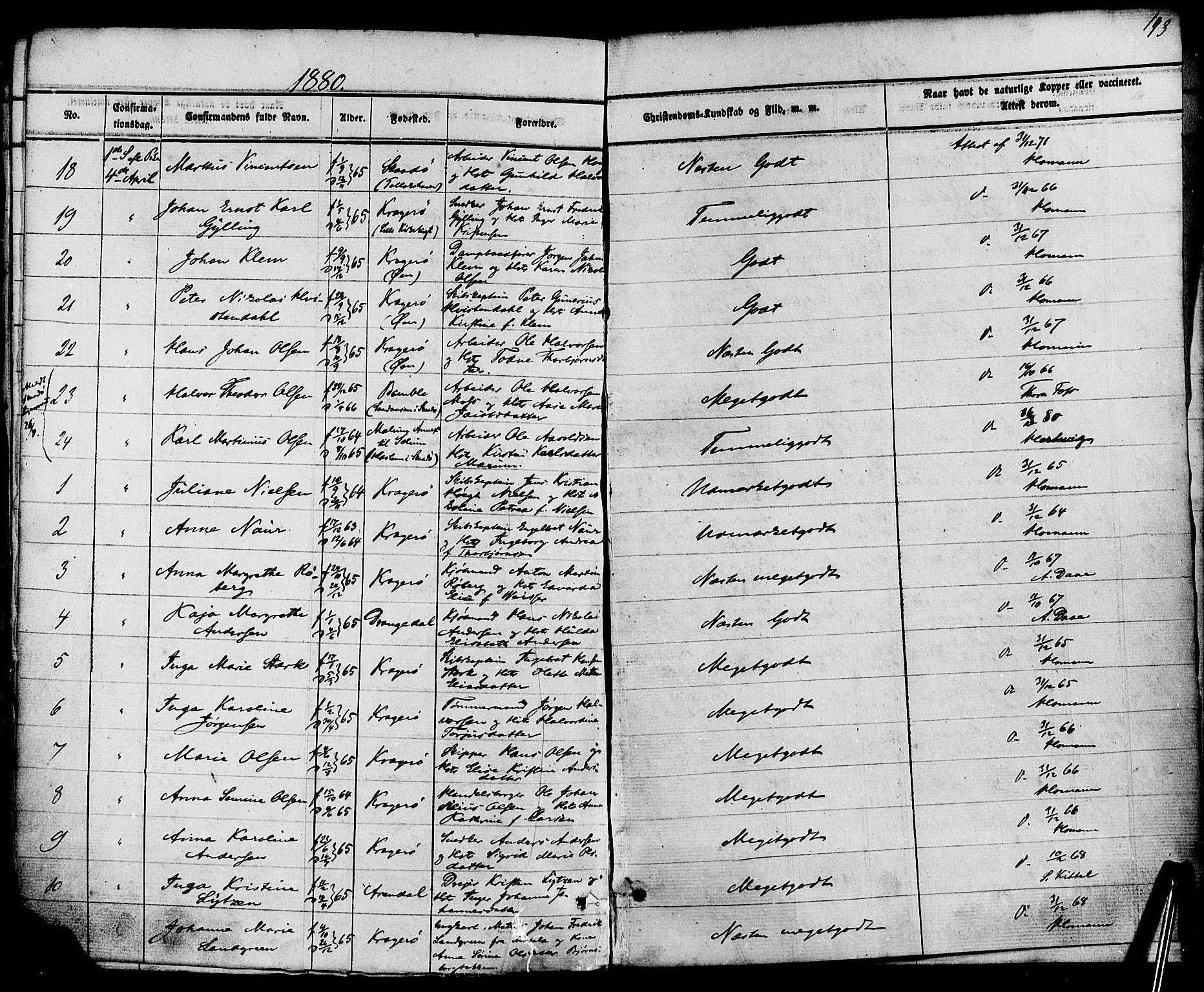 Kragerø kirkebøker, SAKO/A-278/F/Fa/L0008: Parish register (official) no. 8, 1856-1880, p. 193