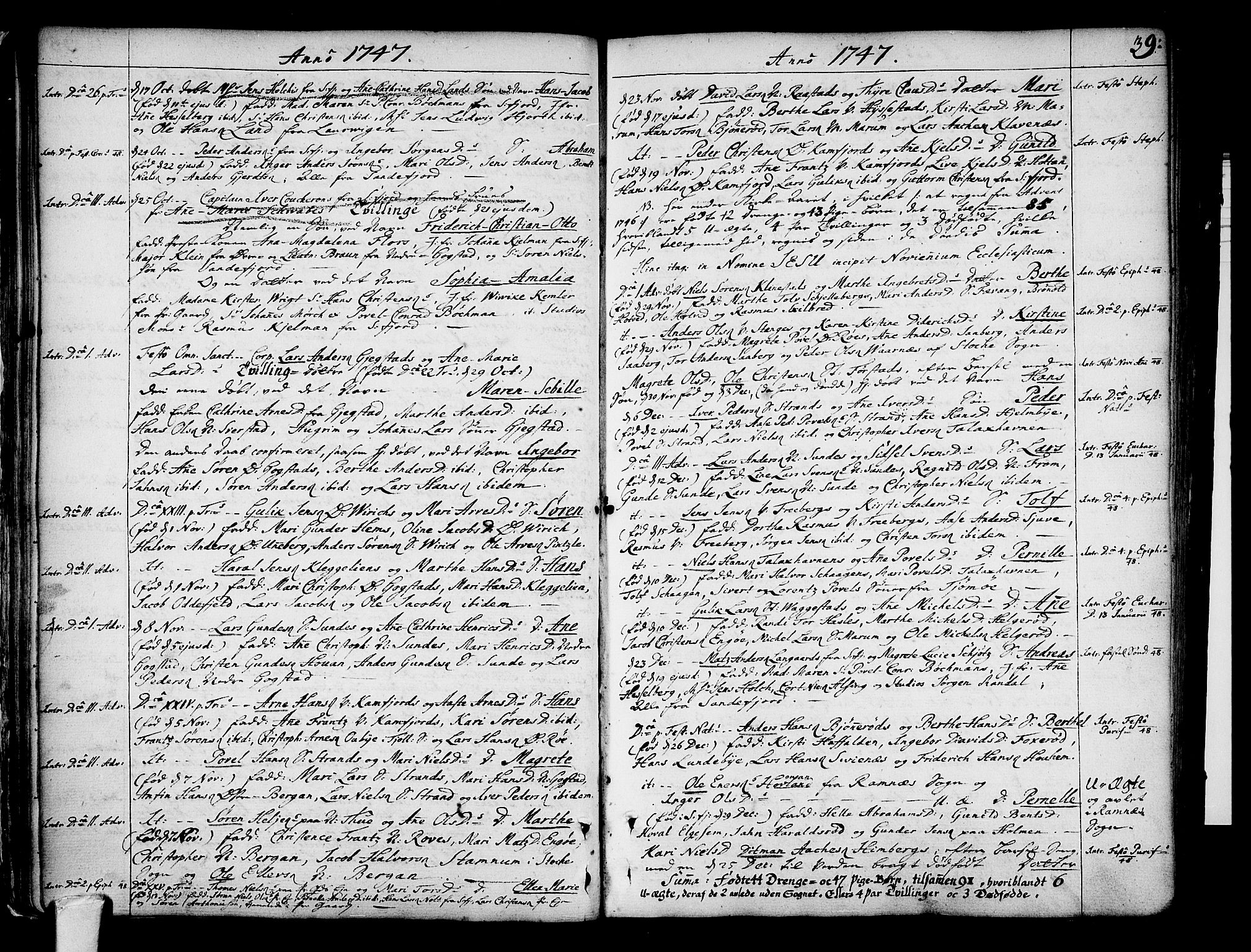 Sandar kirkebøker, SAKO/A-243/F/Fa/L0002: Parish register (official) no. 2, 1733-1788, p. 39