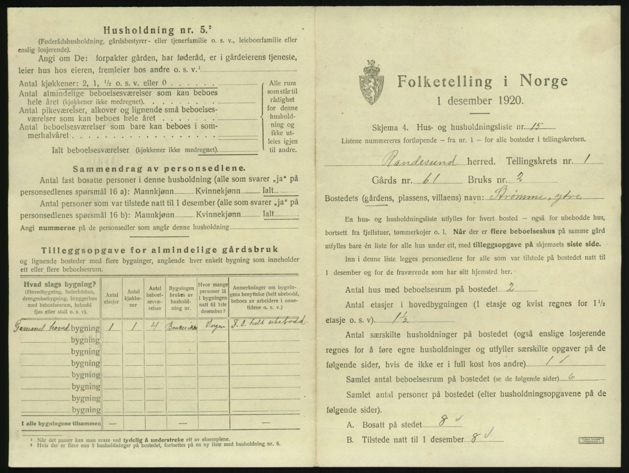 SAK, 1920 census for Randesund, 1920, p. 60