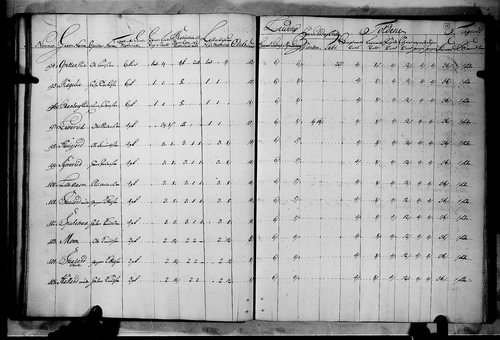 Rentekammeret inntil 1814, Realistisk ordnet avdeling, AV/RA-EA-4070/N/Nb/Nbf/L0114: Numedal og Sandsvær matrikkelprotokoll, 1723, p. 44b-45a