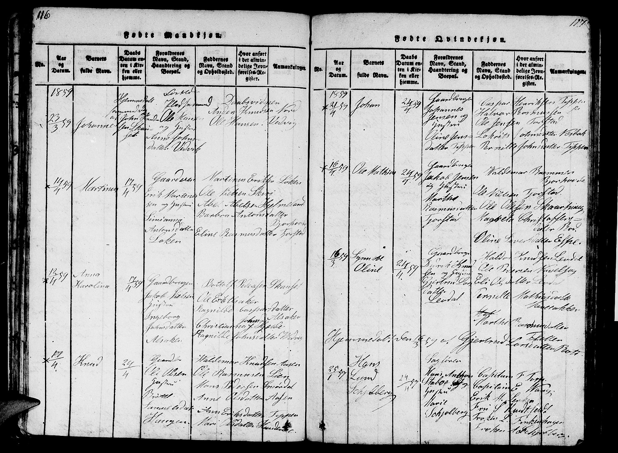 Eid sokneprestembete, AV/SAB-A-82301/H/Hab/Haba/L0001: Parish register (copy) no. A 1, 1816-1862, p. 116-117