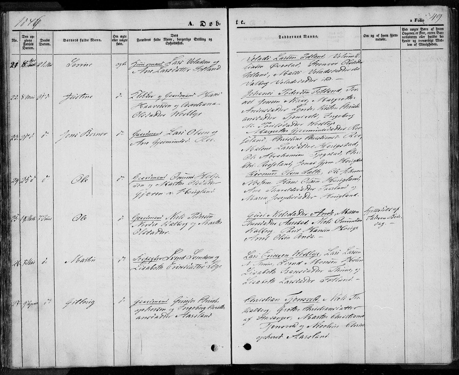 Lye sokneprestkontor, AV/SAST-A-101794/001/30BA/L0005: Parish register (official) no. A 5.1, 1842-1855, p. 49