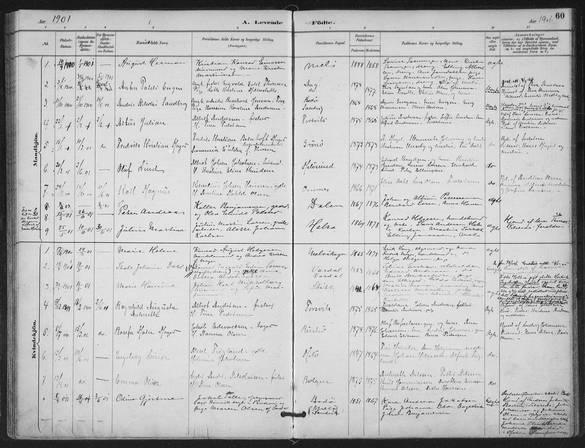 Ministerialprotokoller, klokkerbøker og fødselsregistre - Nordland, SAT/A-1459/843/L0628: Parish register (official) no. 843A03, 1889-1907, p. 60