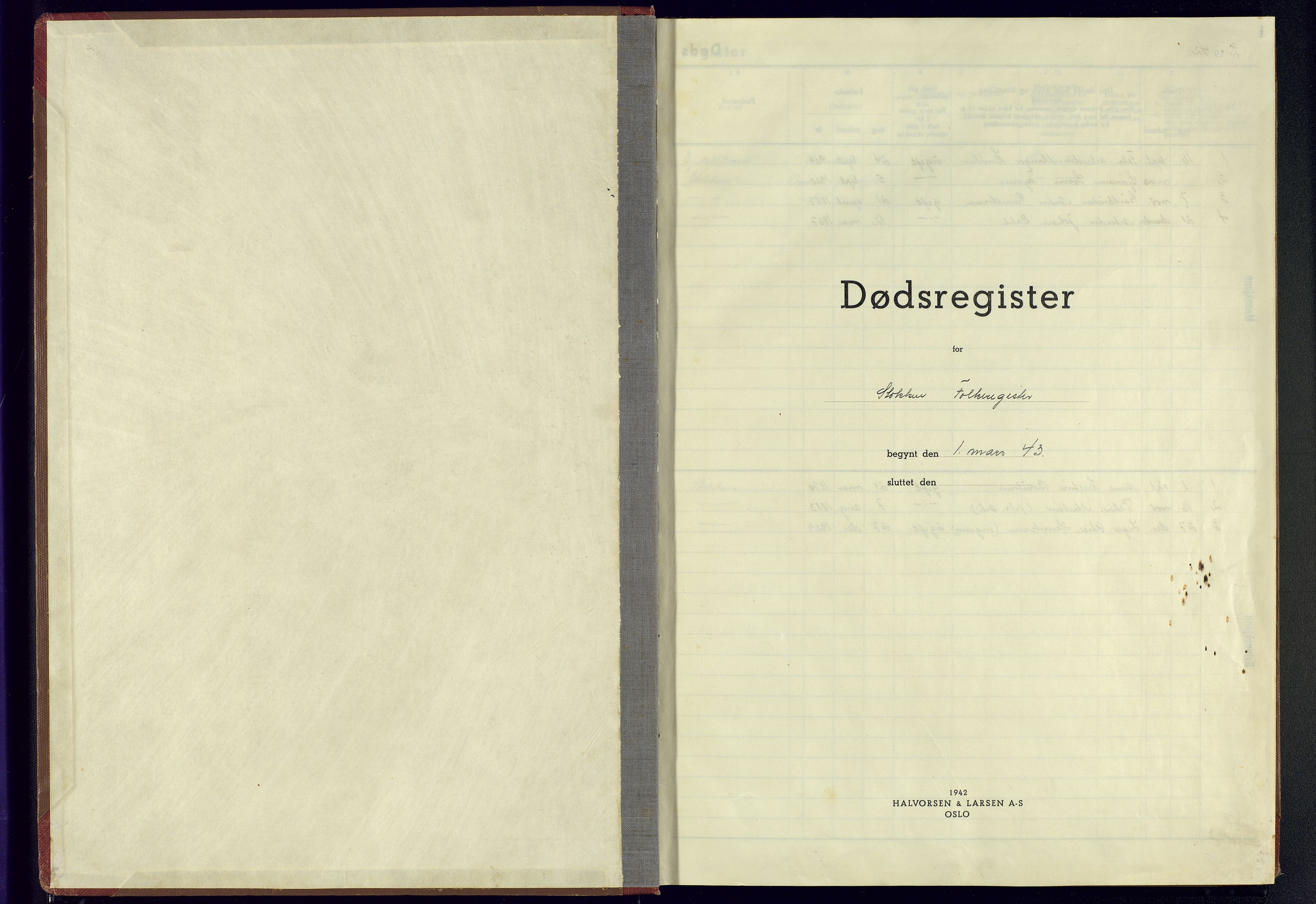 Austre Moland sokneprestkontor, SAK/1111-0001/J/Jb/L0005: A-VI-21 - Dødsfallsregister Stokken, 1942-1945