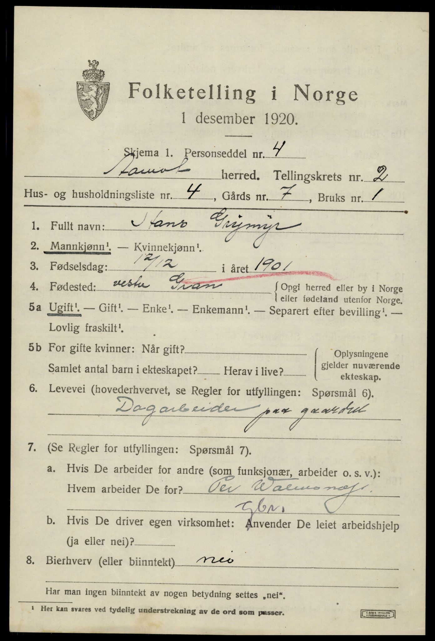 SAH, 1920 census for Åmot, 1920, p. 2095
