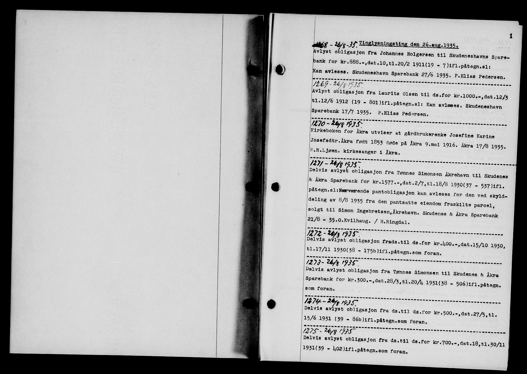 Karmsund sorenskriveri, AV/SAST-A-100311/01/II/IIB/L0065: Mortgage book no. 46, 1935-1935, Deed date: 26.08.1935