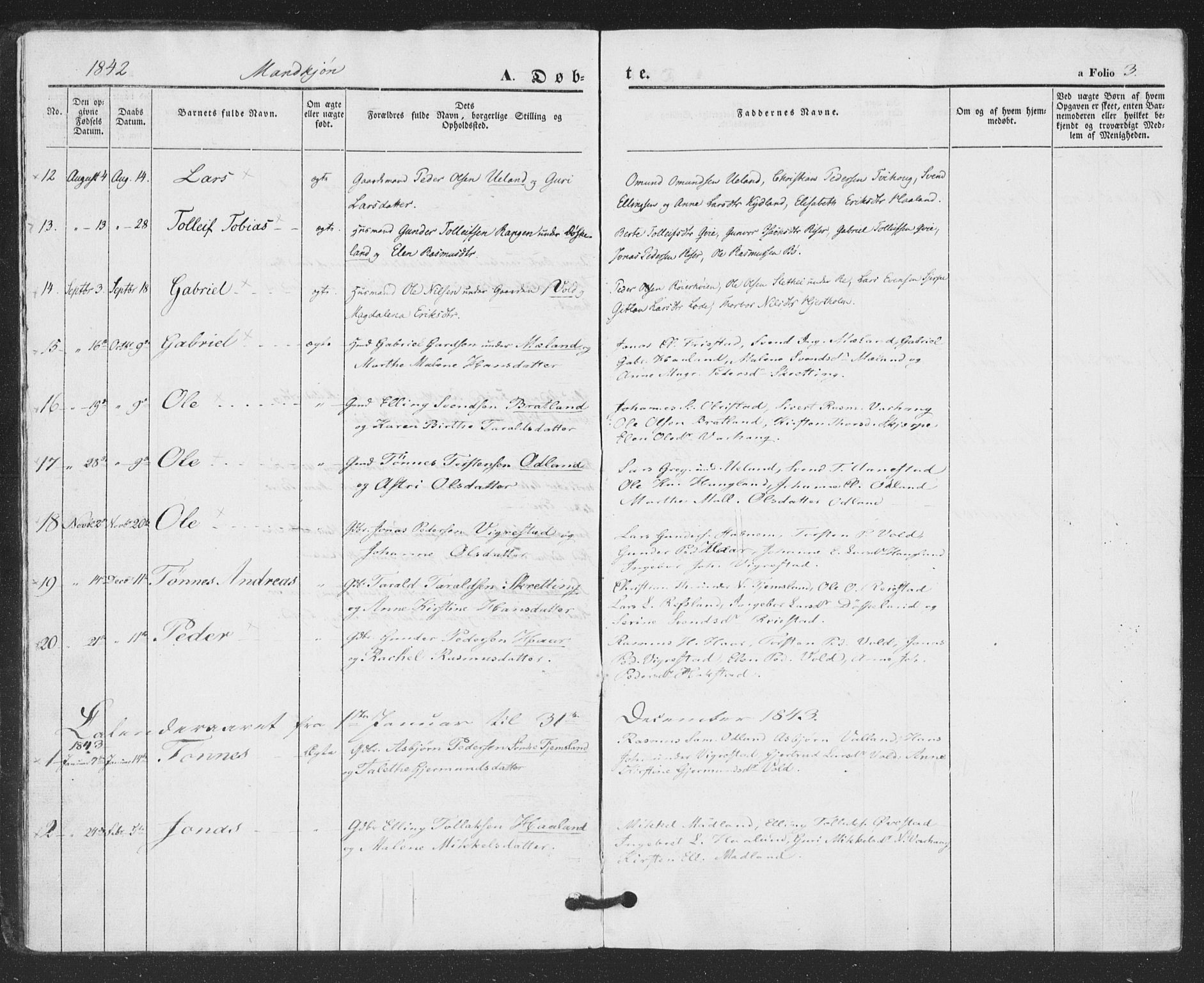 Hå sokneprestkontor, AV/SAST-A-101801/001/30BA/L0007: Parish register (official) no. A 6, 1842-1855, p. 3