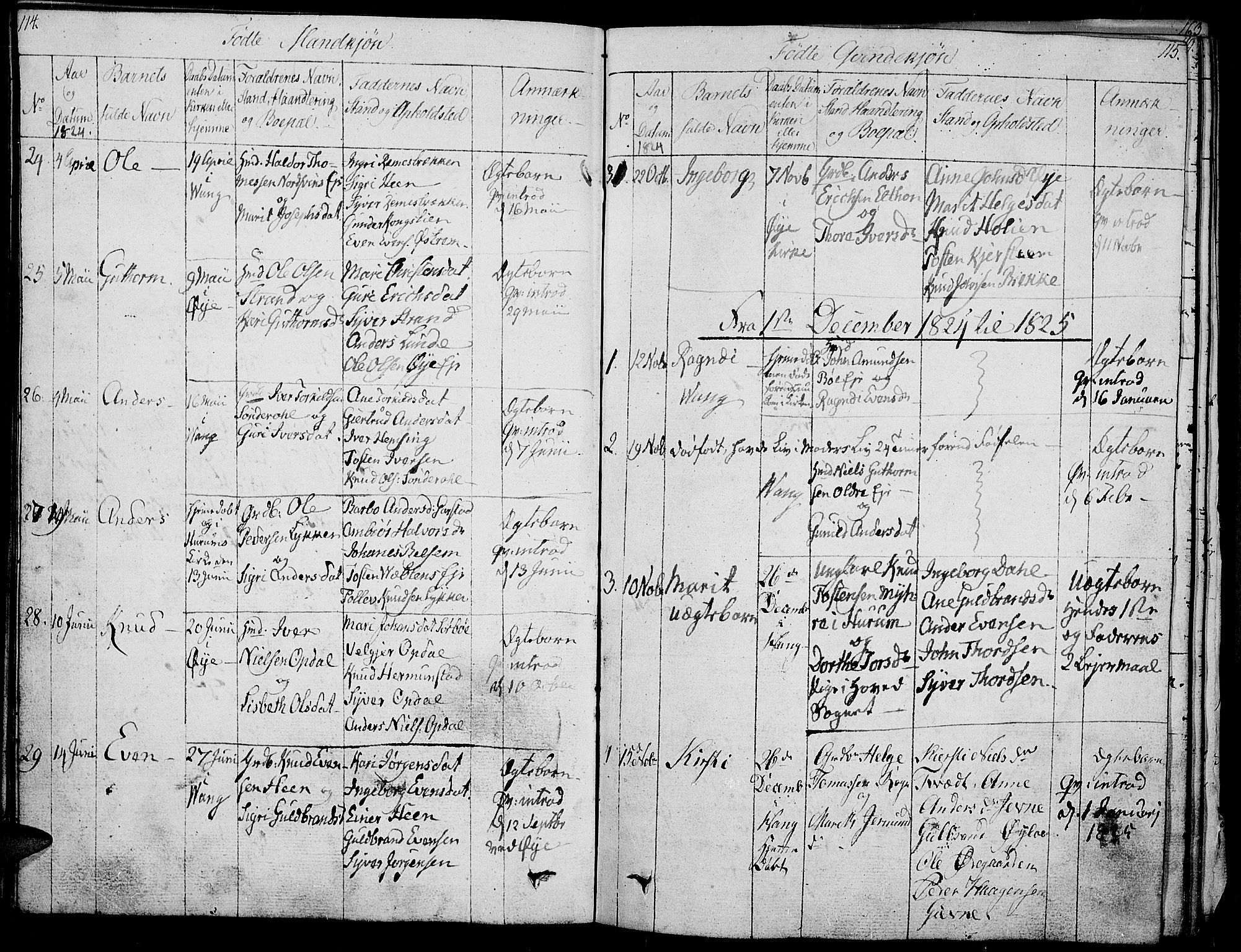 Vang prestekontor, Valdres, SAH/PREST-140/H/Ha/L0003: Parish register (official) no. 3, 1809-1831, p. 114-115